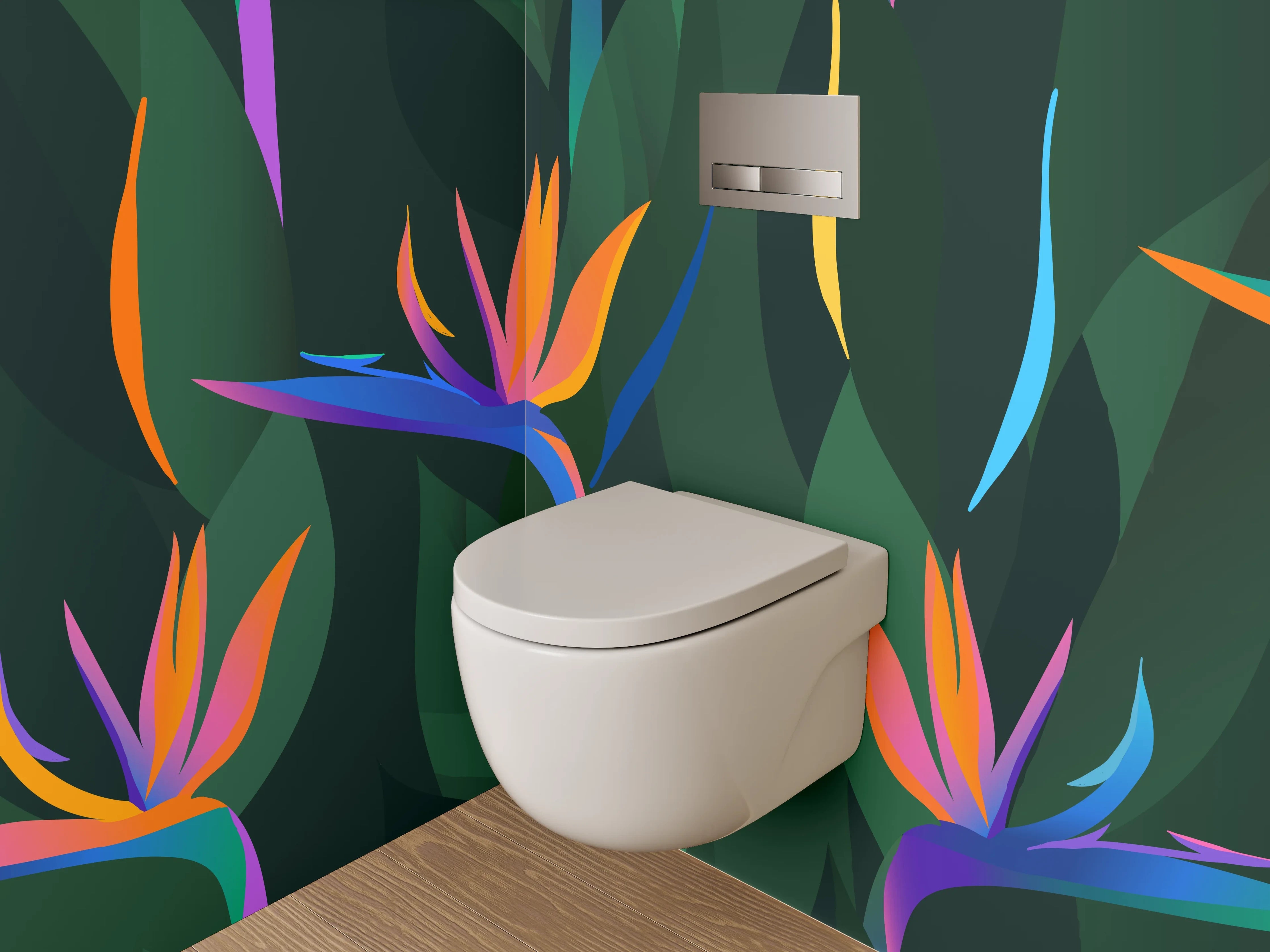 WC-Rückwand - Exotische Strelitzien-Blumen Illustration