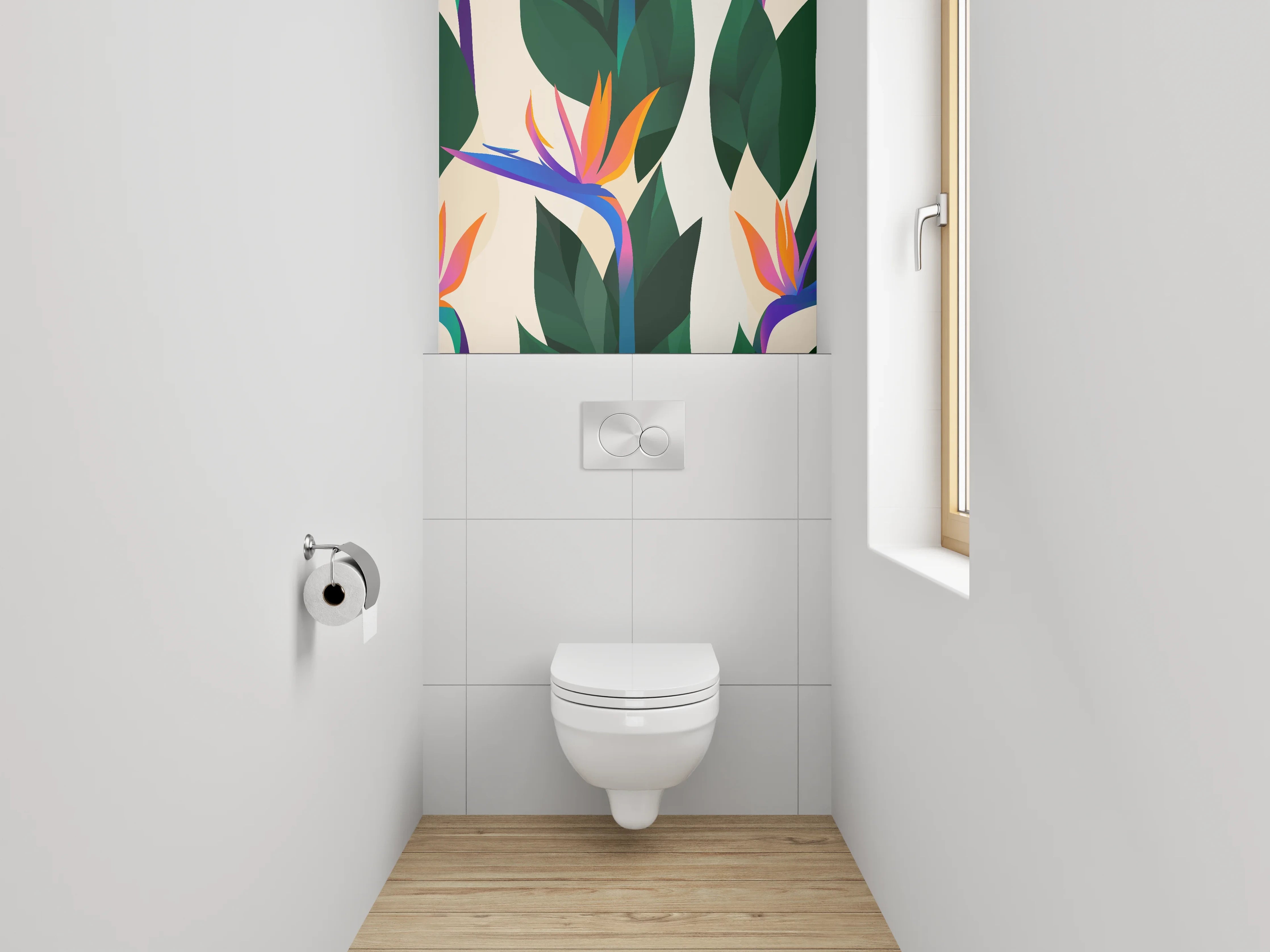 WC-Rückwand - Exotische Strelizie Blumen Illustration
