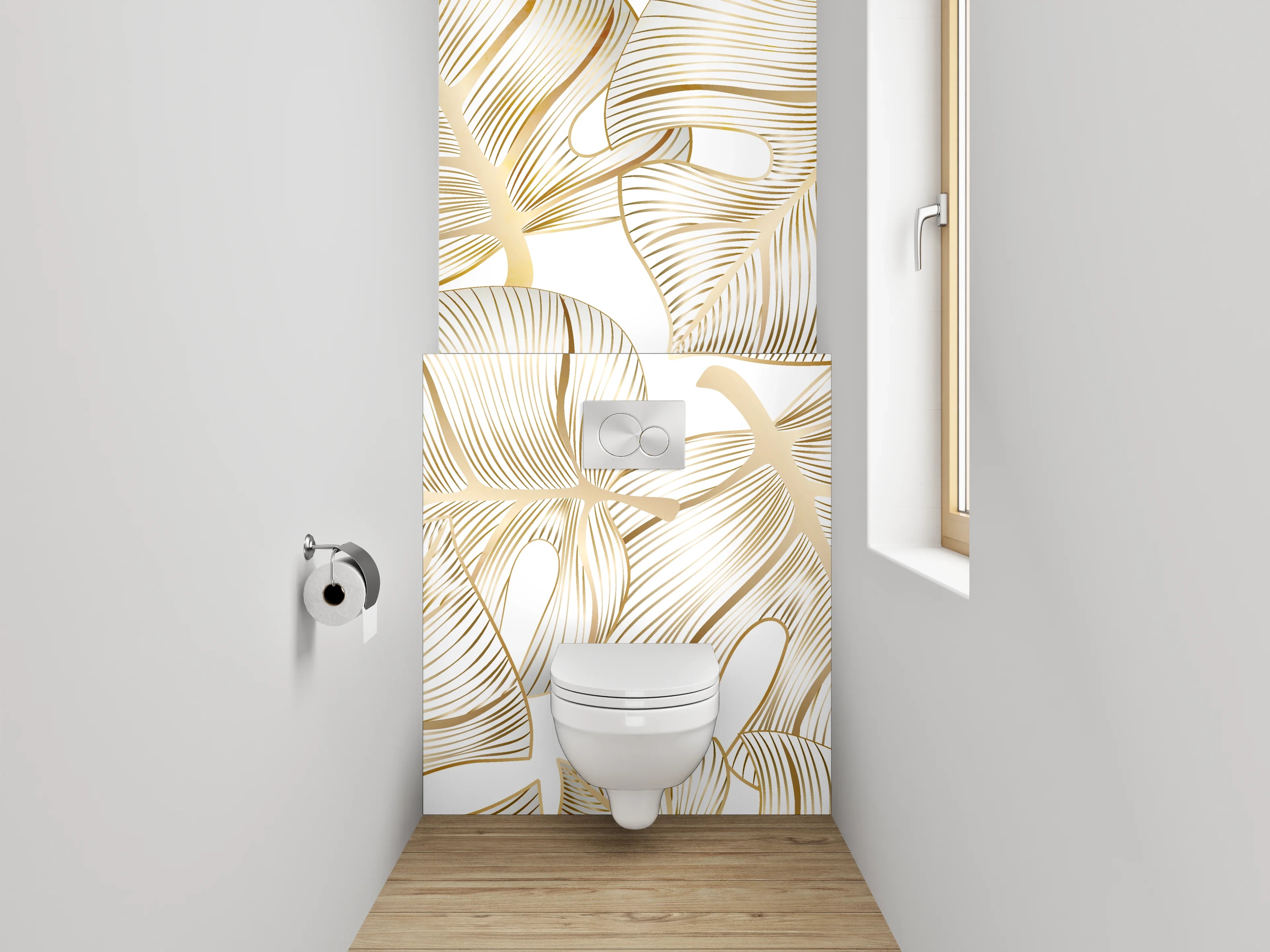WC-Rückwand - Exotische goldene Monstera Lineart