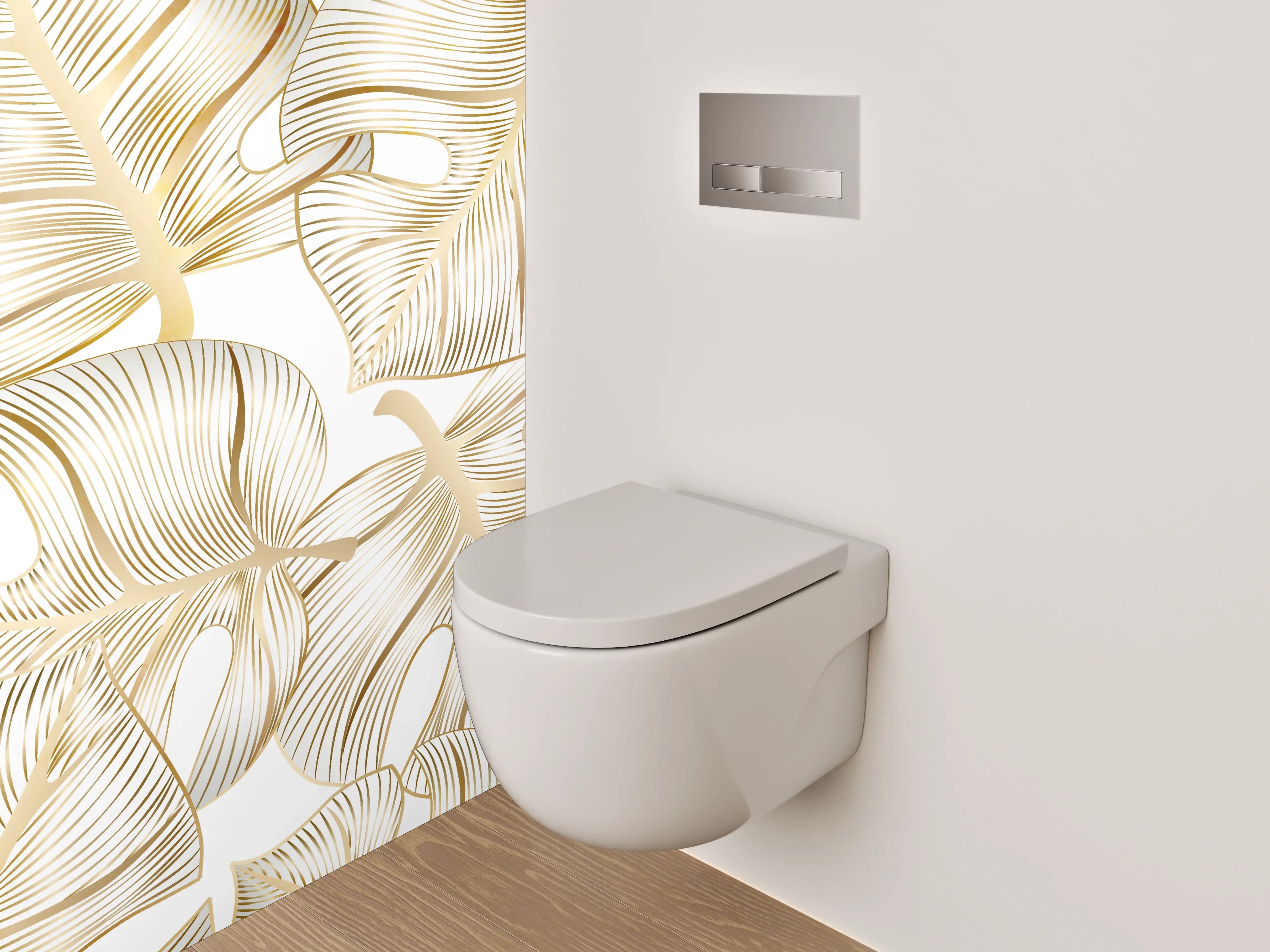 WC-Rückwand - Exotische goldene Monstera Lineart