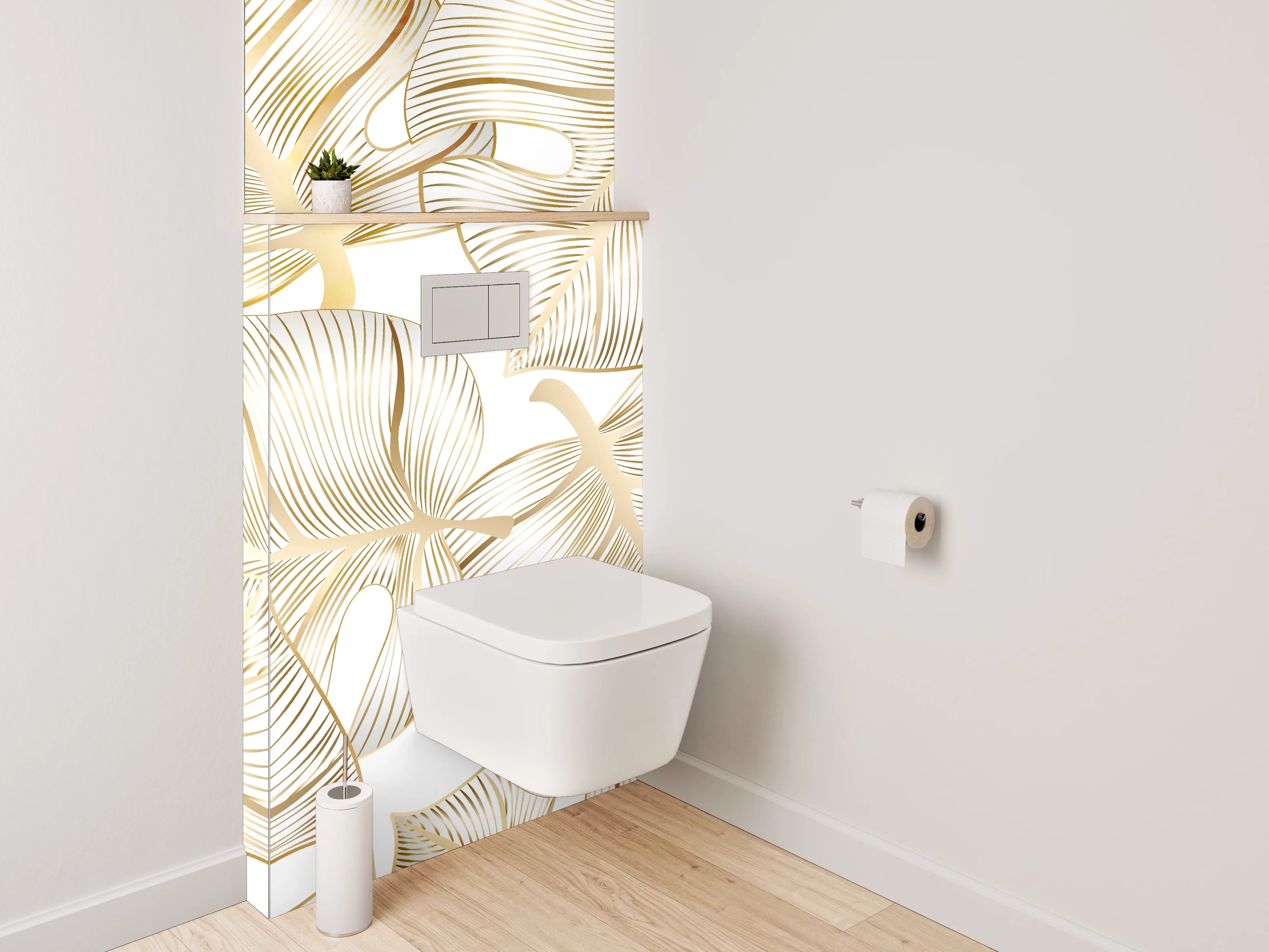 WC-Rückwand - Exotische goldene Monstera Lineart