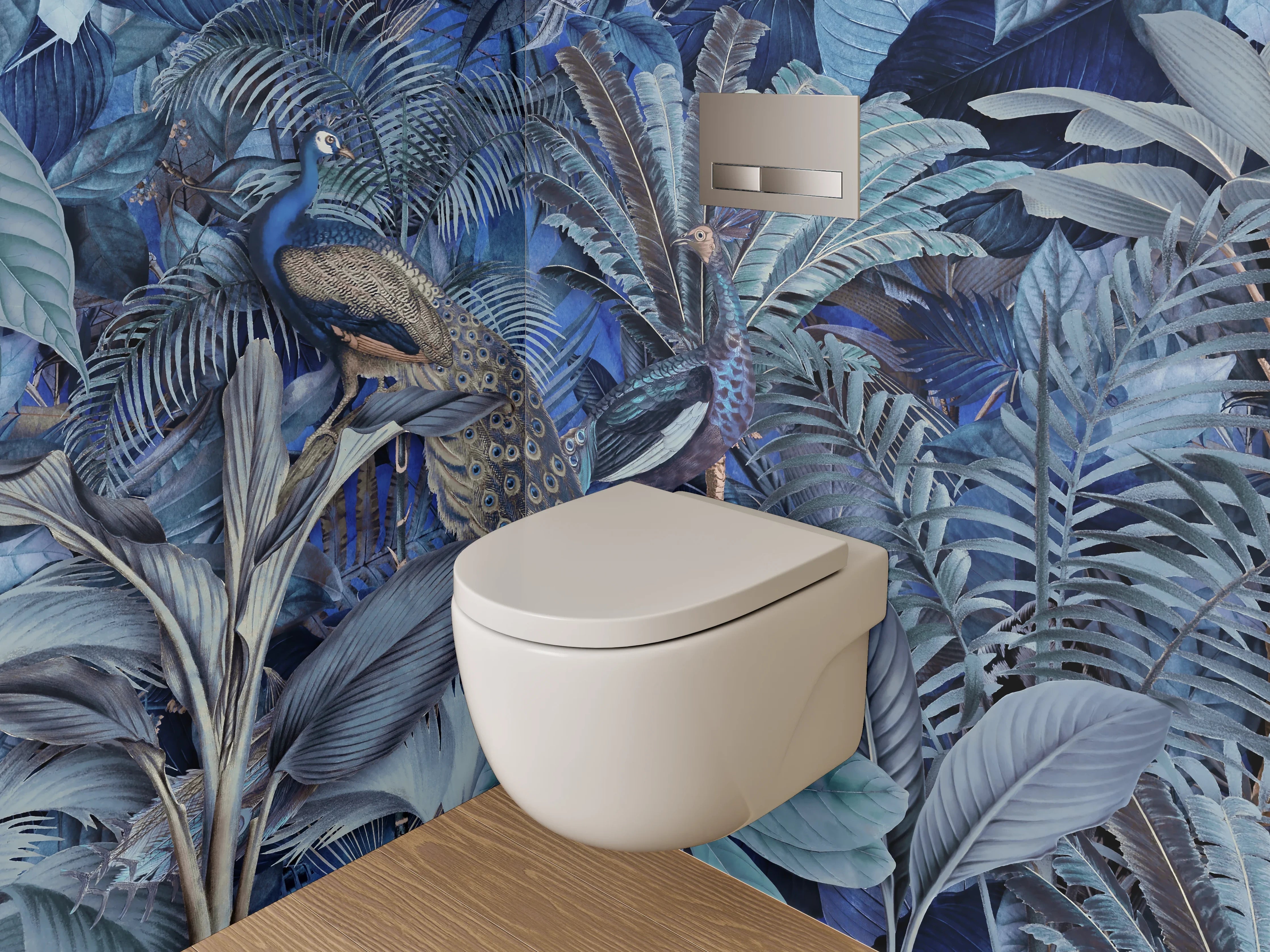 WC-Rückwand - Exotischer Dschungel mit Pfau Blaugrün