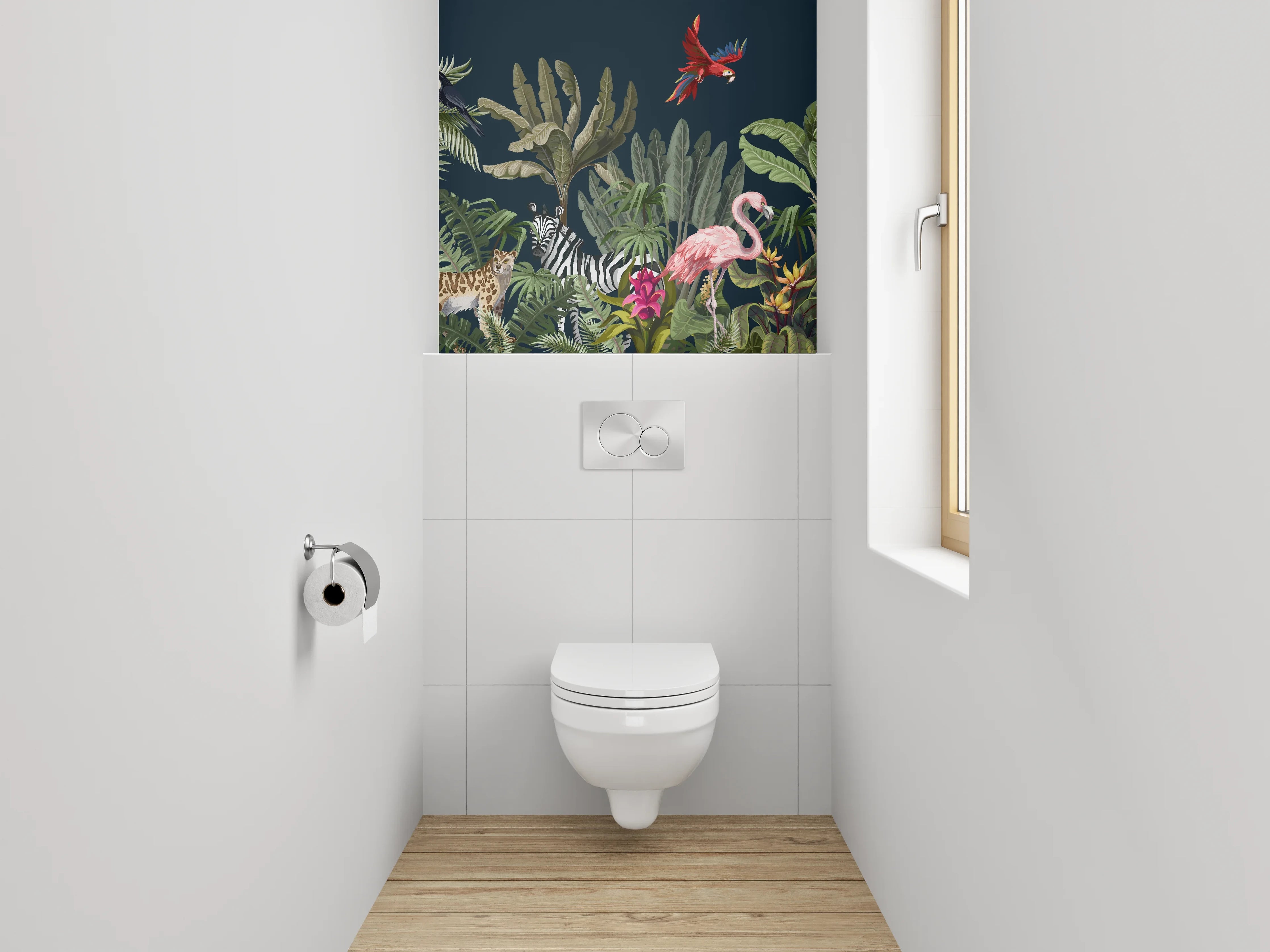 WC-Rückwand - Exotischer Dschungel mit Tieren Illustration