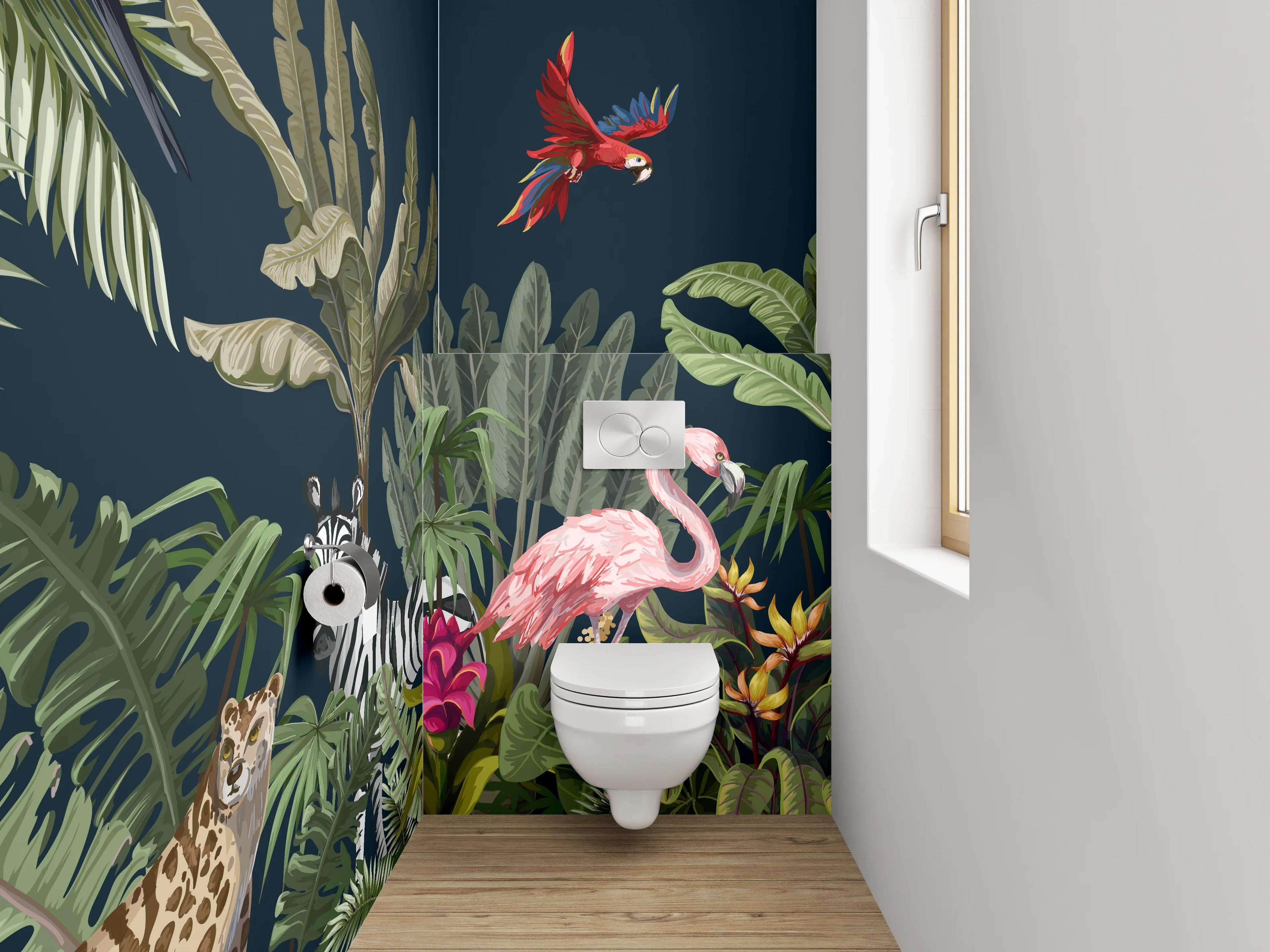 WC-Rückwand - Exotischer Dschungel mit Tieren Illustration