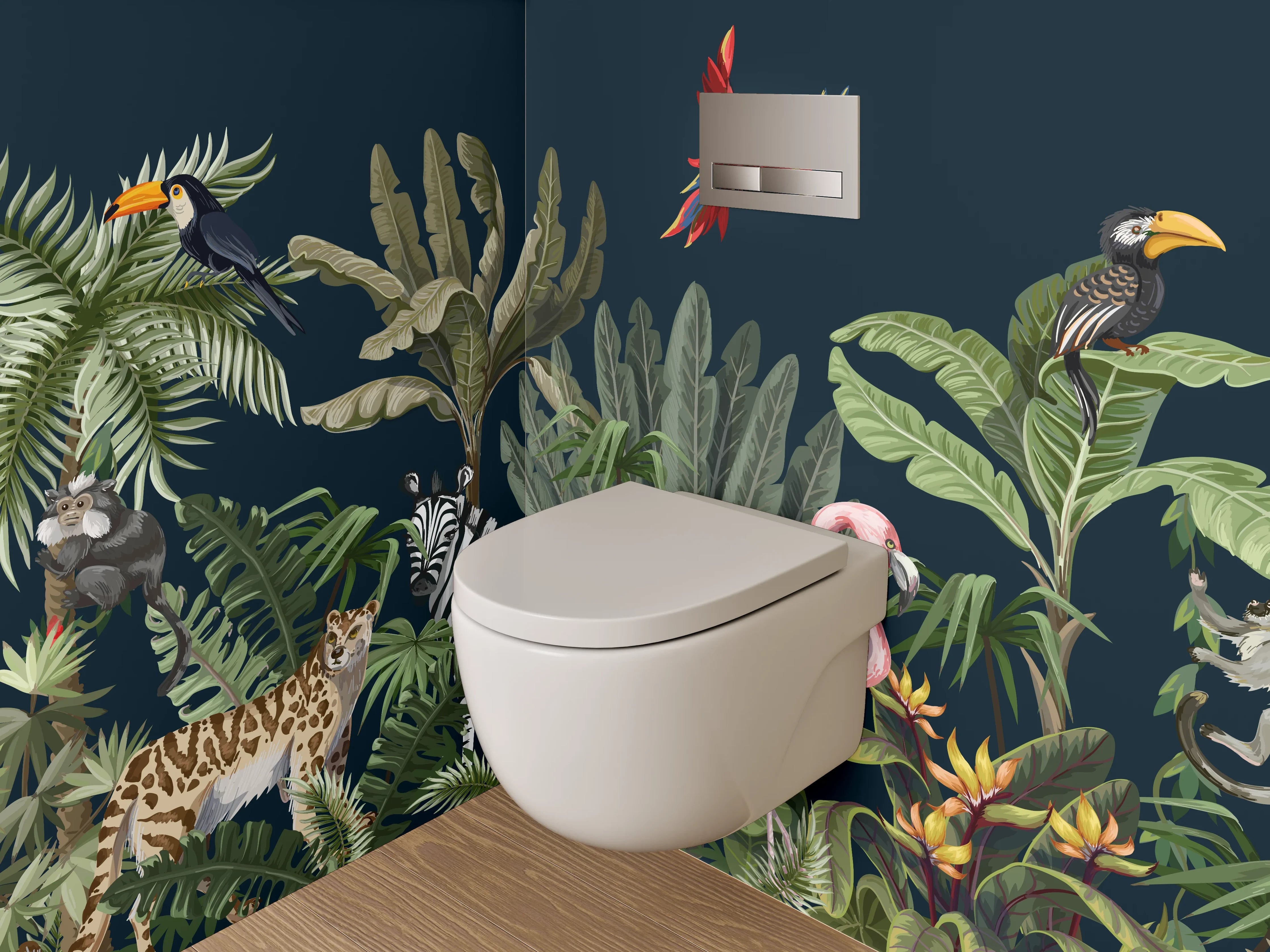 WC-Rückwand - Exotischer Dschungel mit Tieren Illustration