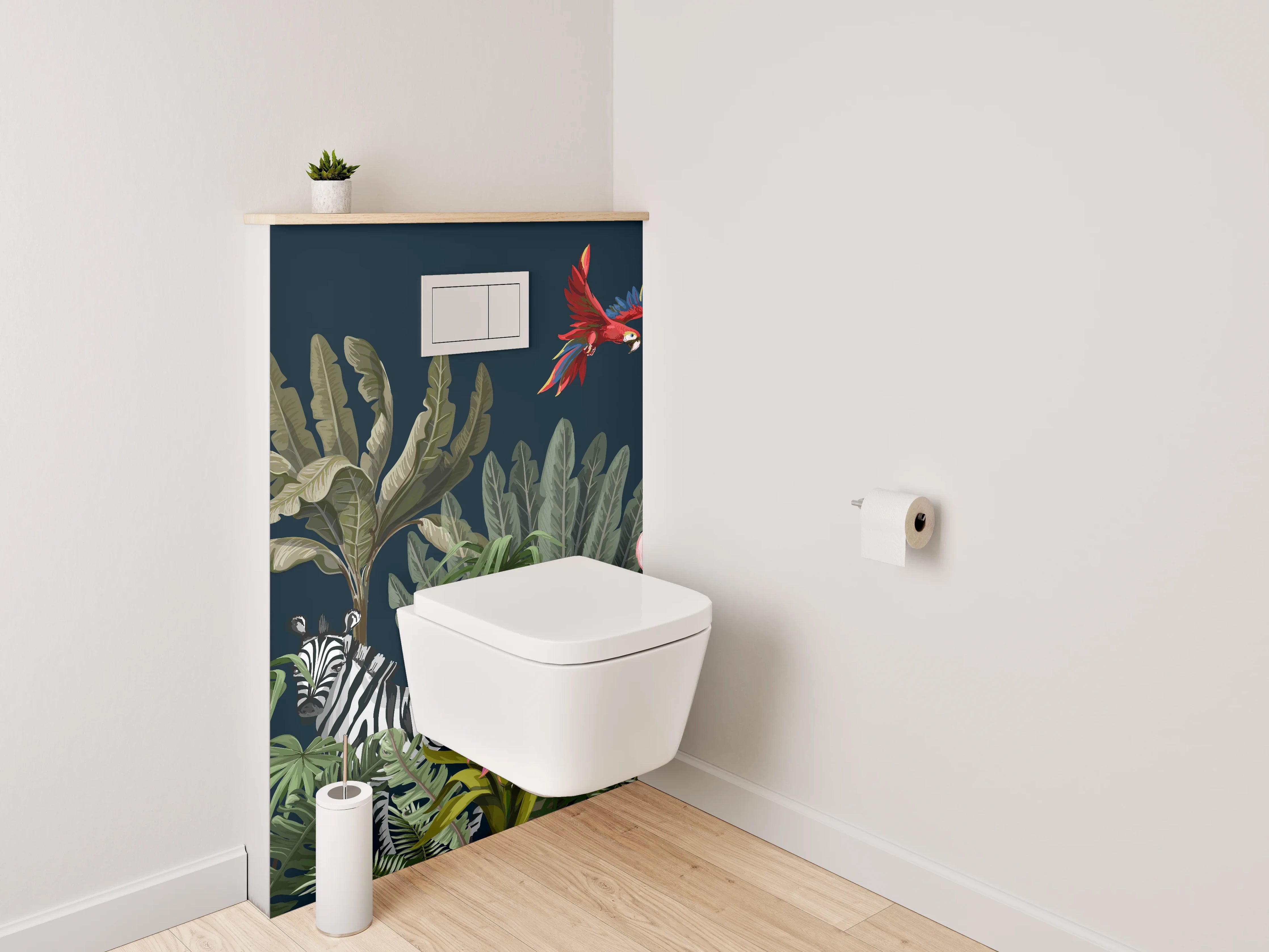 WC-Rückwand - Exotischer Dschungel mit Tieren Illustration
