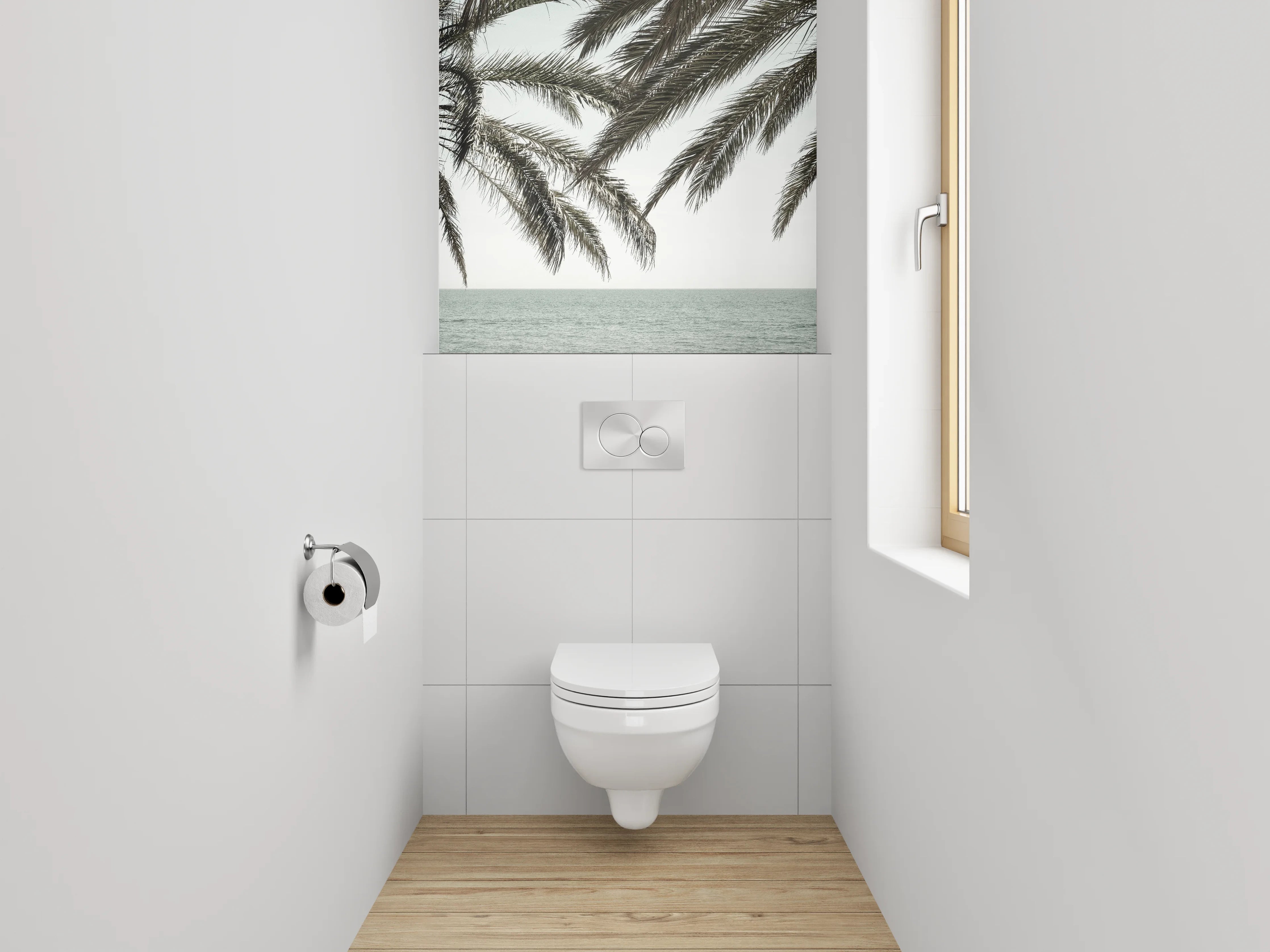 WC-Rückwand - Exotischer Palmenstrand am Meer
