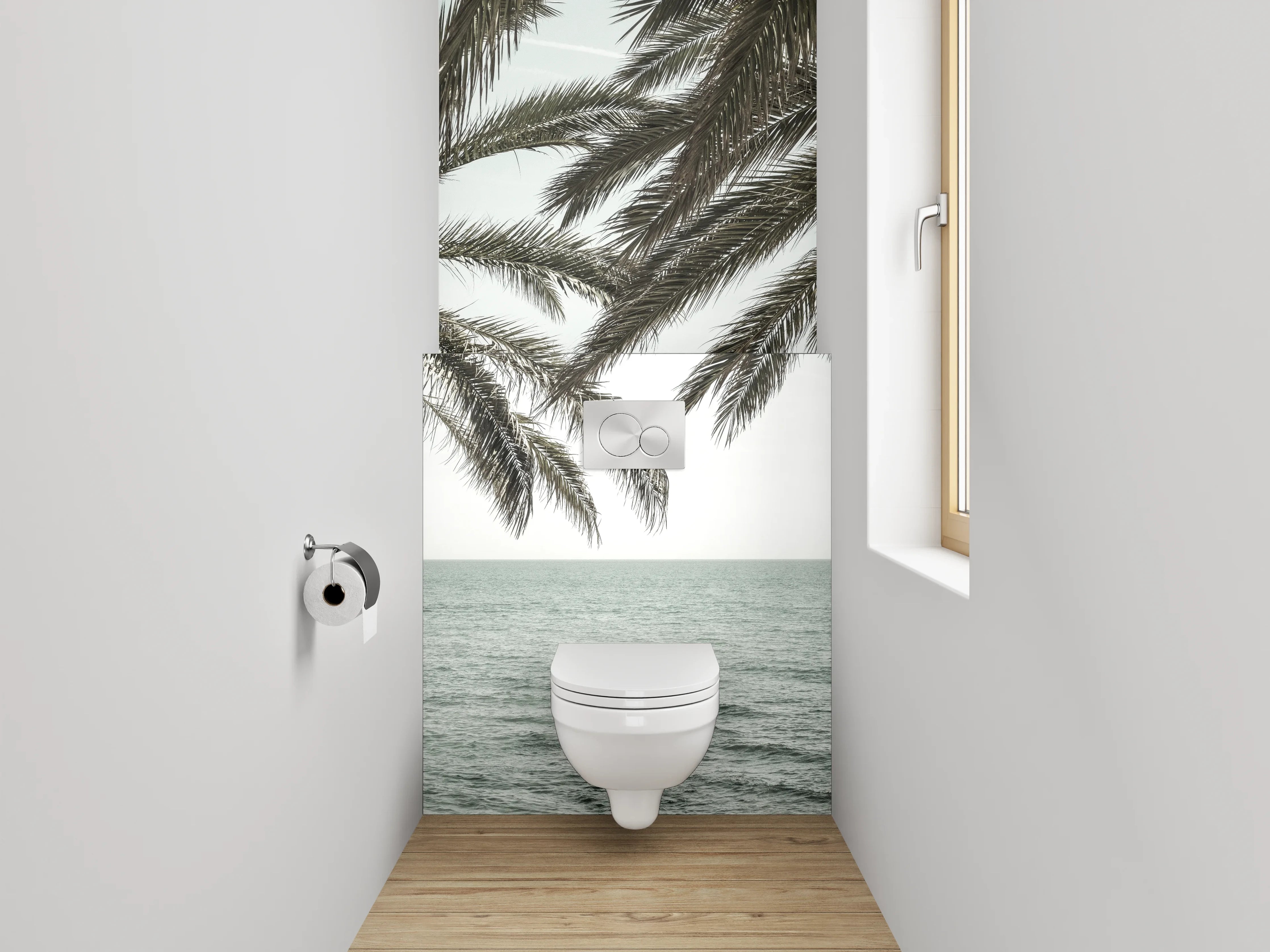 WC-Rückwand - Exotischer Palmenstrand am Meer