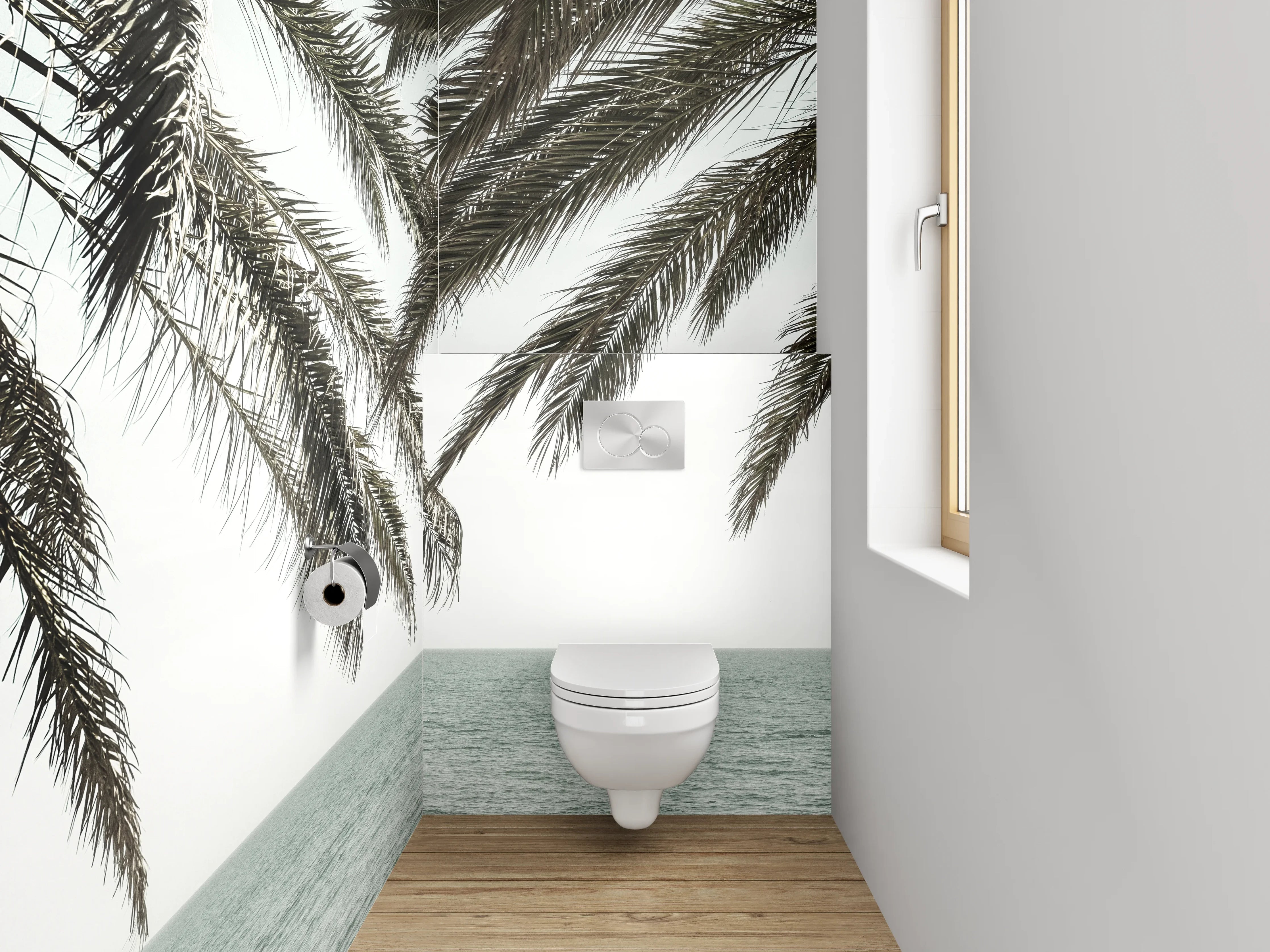 WC-Rückwand - Exotischer Palmenstrand am Meer