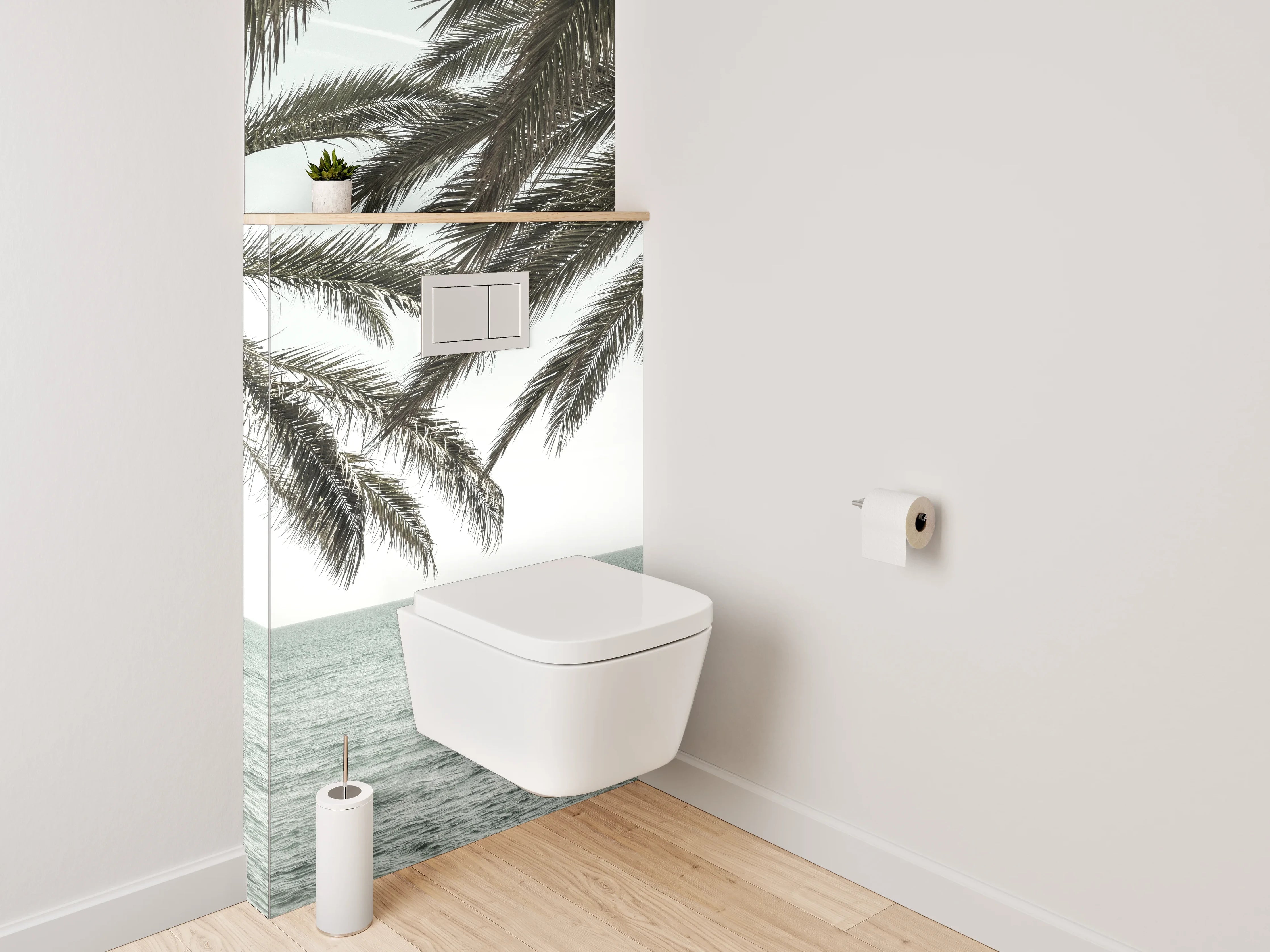 WC-Rückwand - Exotischer Palmenstrand am Meer