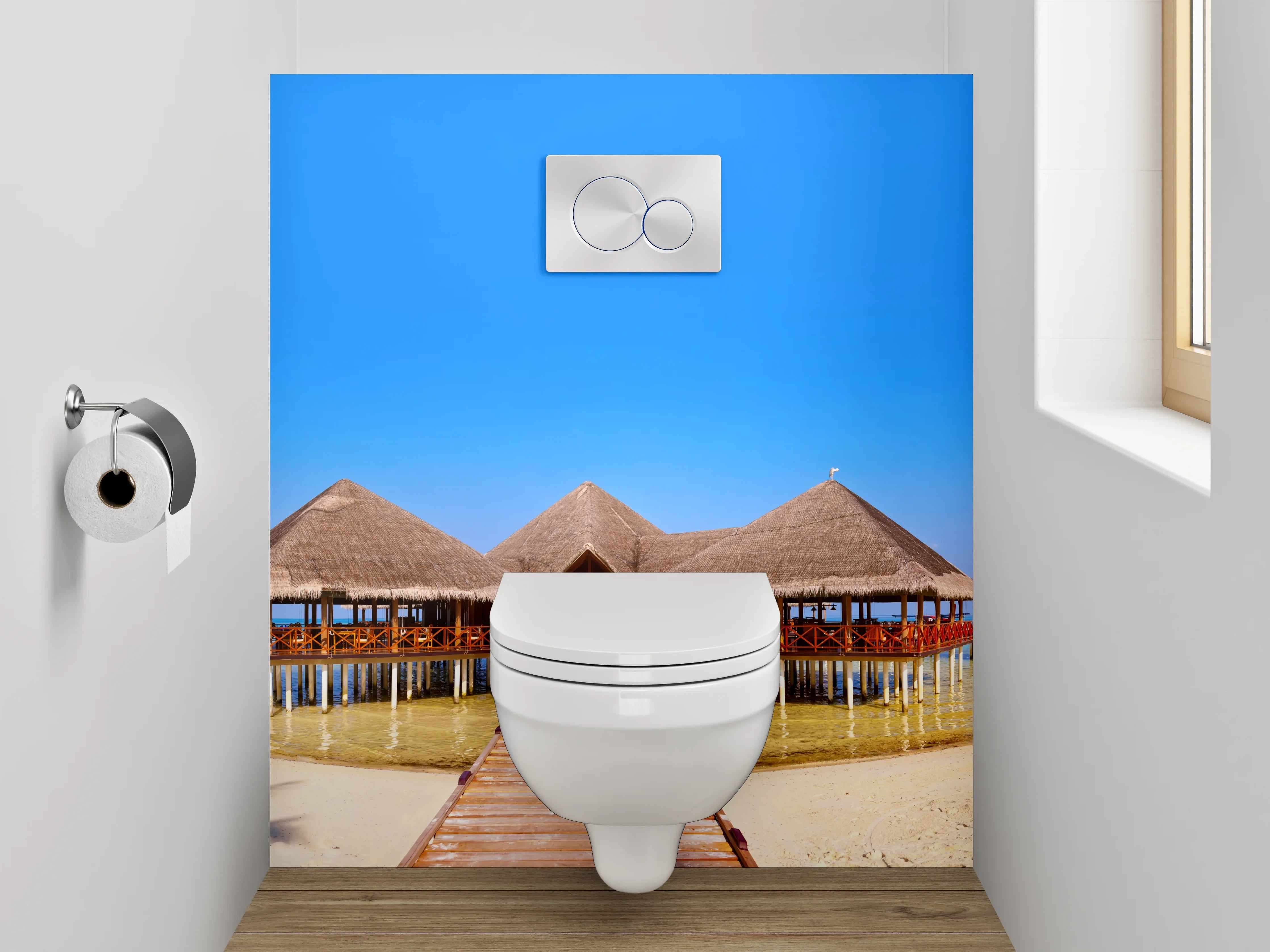 WC-Rückwand - Exotischer Steg am Sandstrand