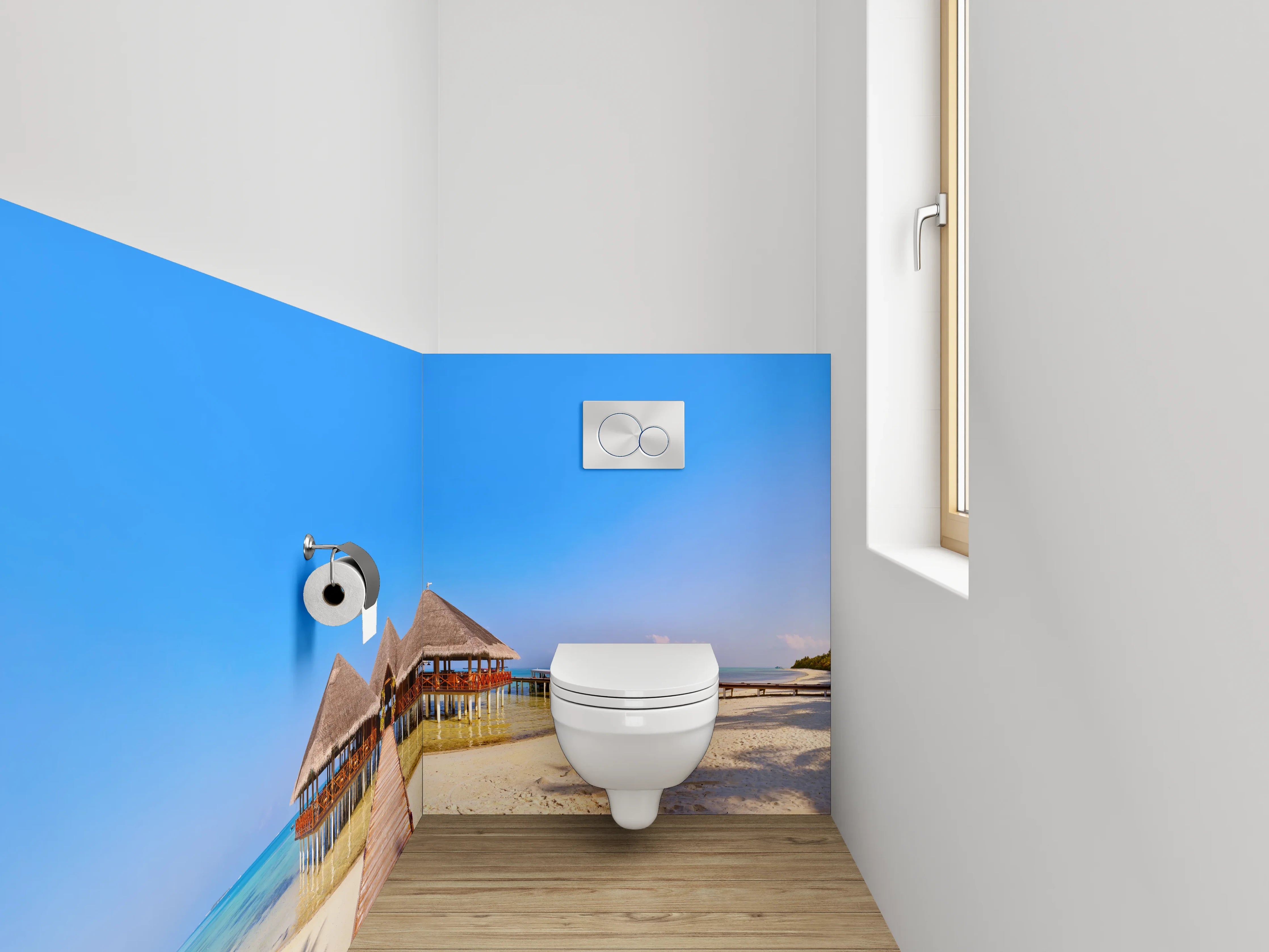 WC-Rückwand - Exotischer Steg am Sandstrand