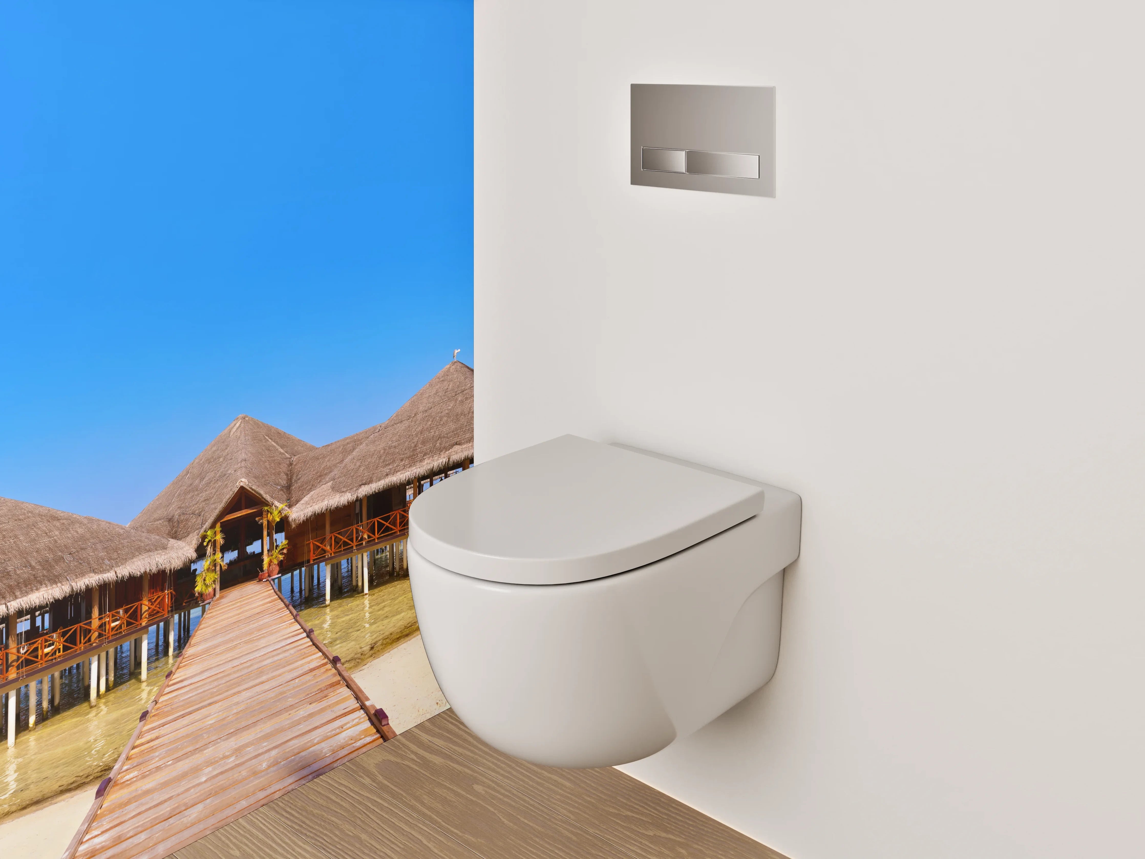 WC-Rückwand - Exotischer Steg am Sandstrand