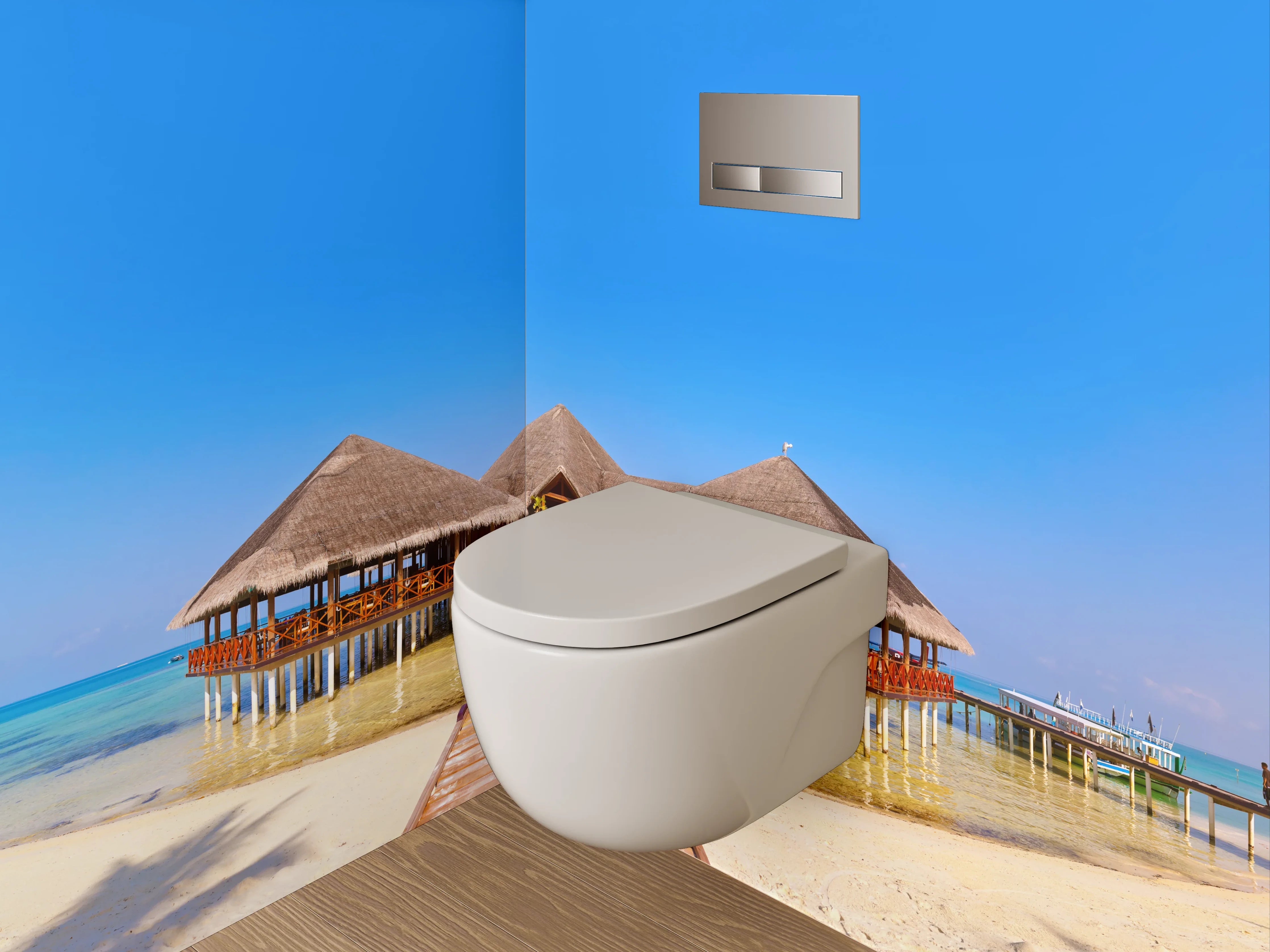 WC-Rückwand - Exotischer Steg am Sandstrand