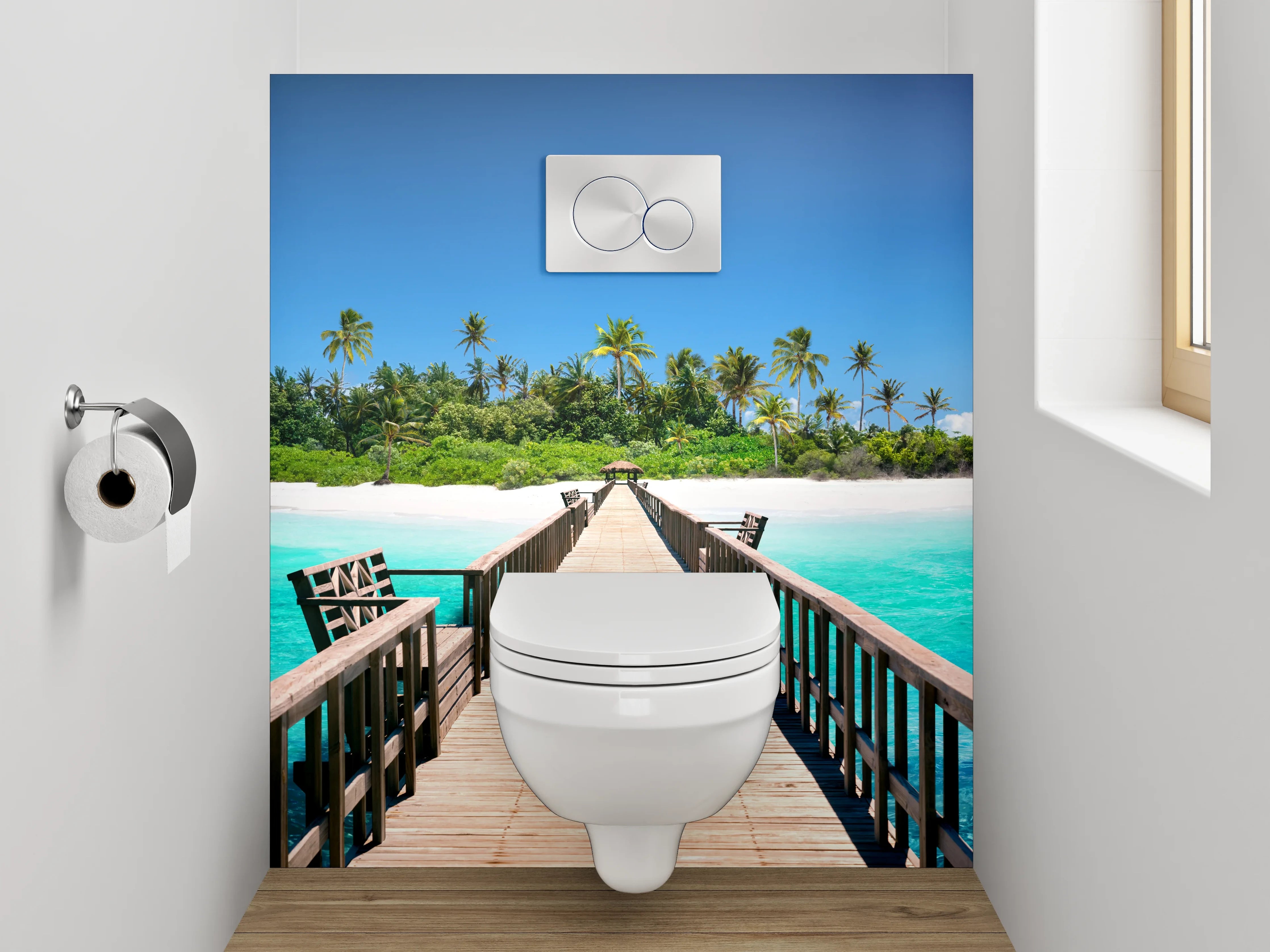WC-Rückwand - Exotischer Steg zur Trauminsel