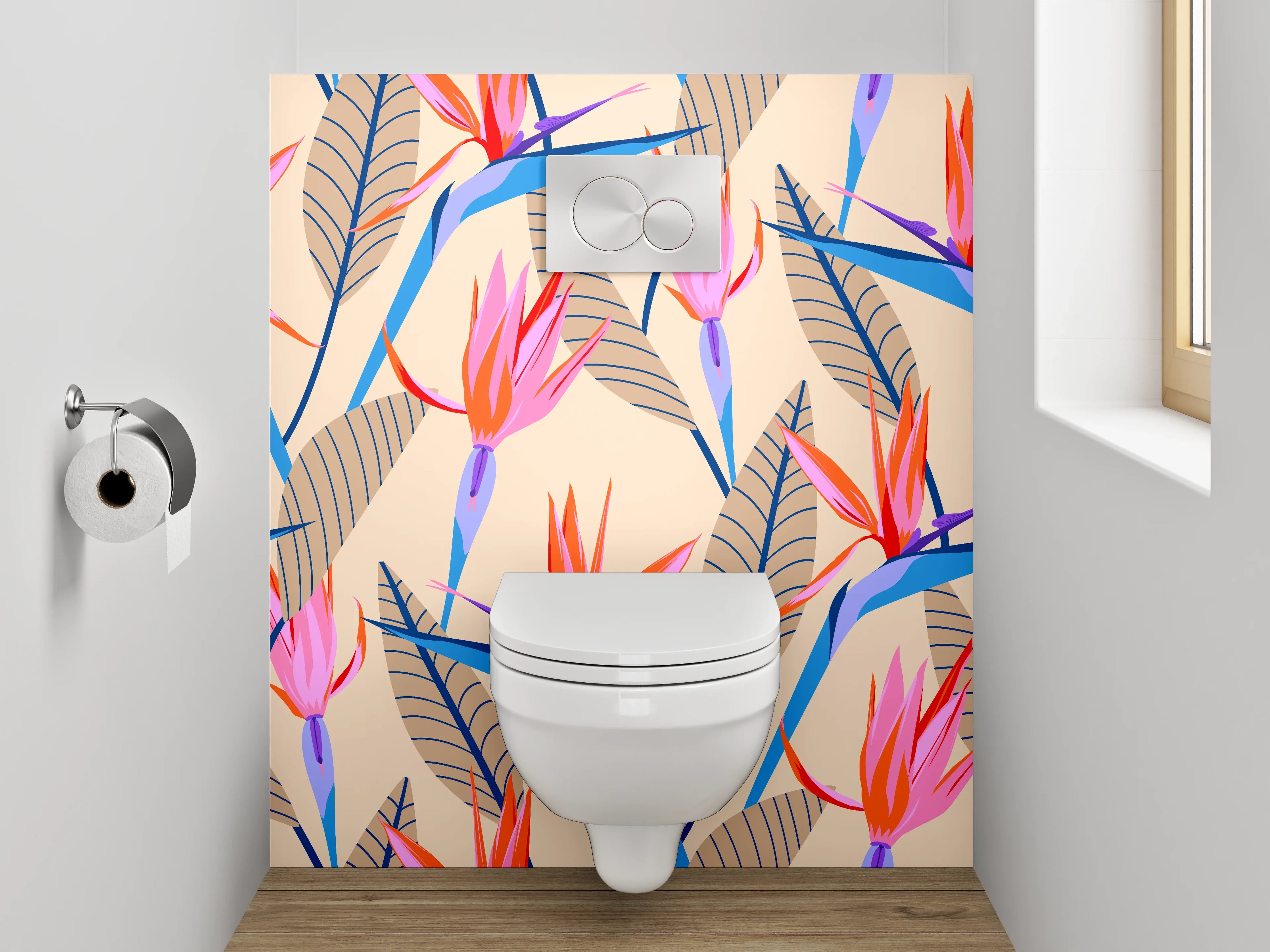 WC-Rückwand - Exotisches Blumenmuster Strelitzie Modern