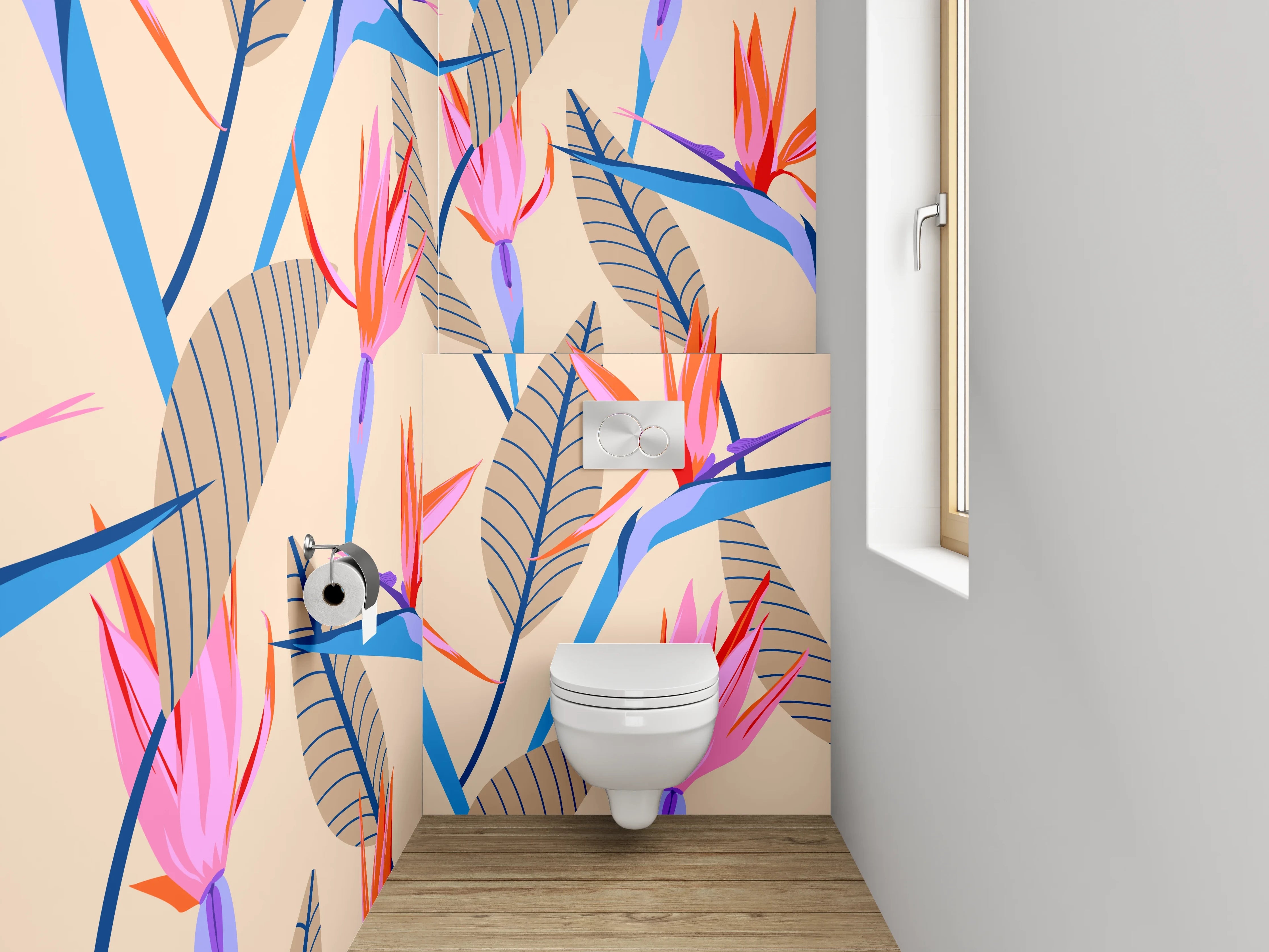 WC-Rückwand - Exotisches Blumenmuster Strelitzie Modern