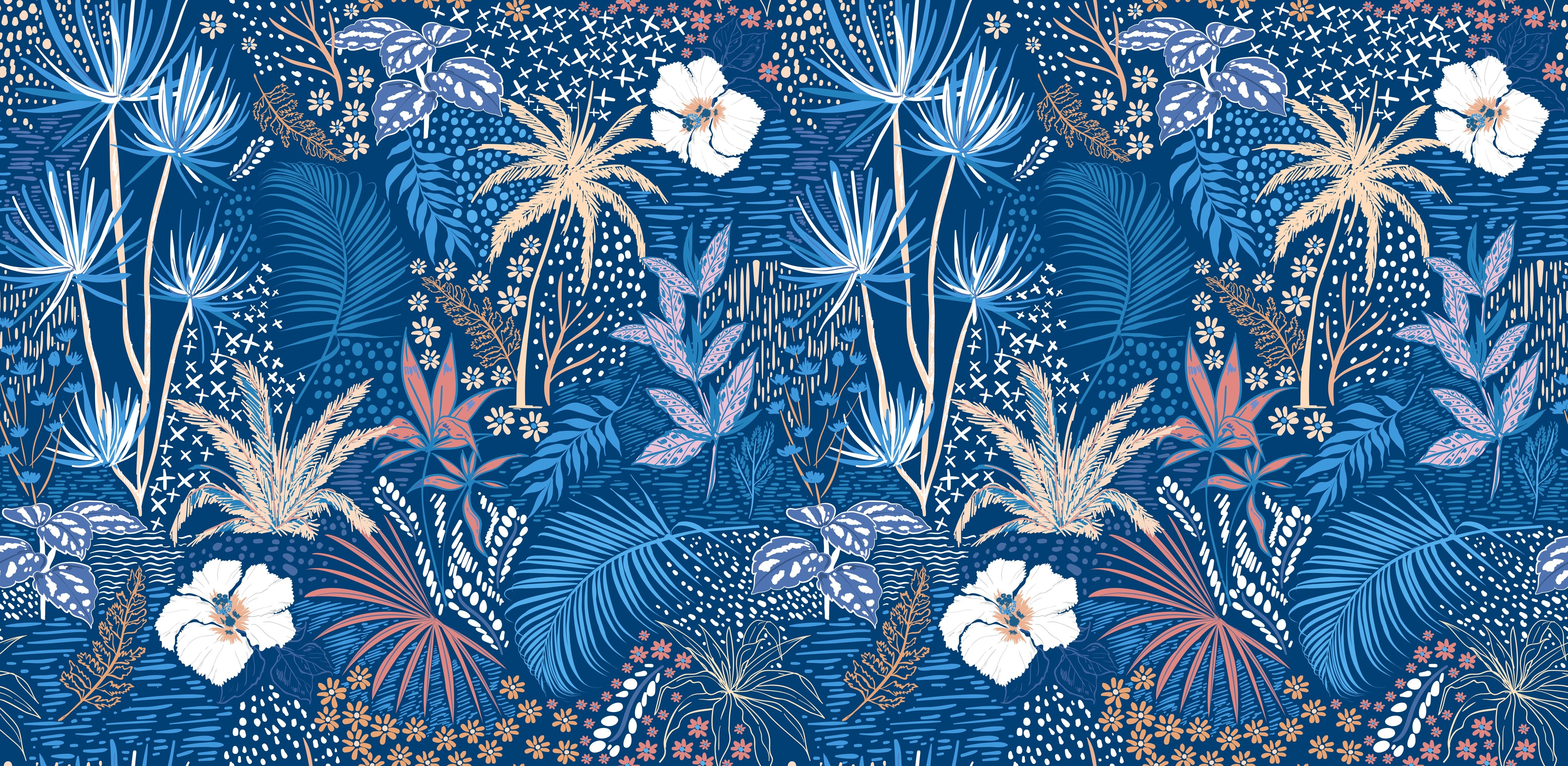 WC-Rückwand-Exotisches Botanical Muster auf Blau
