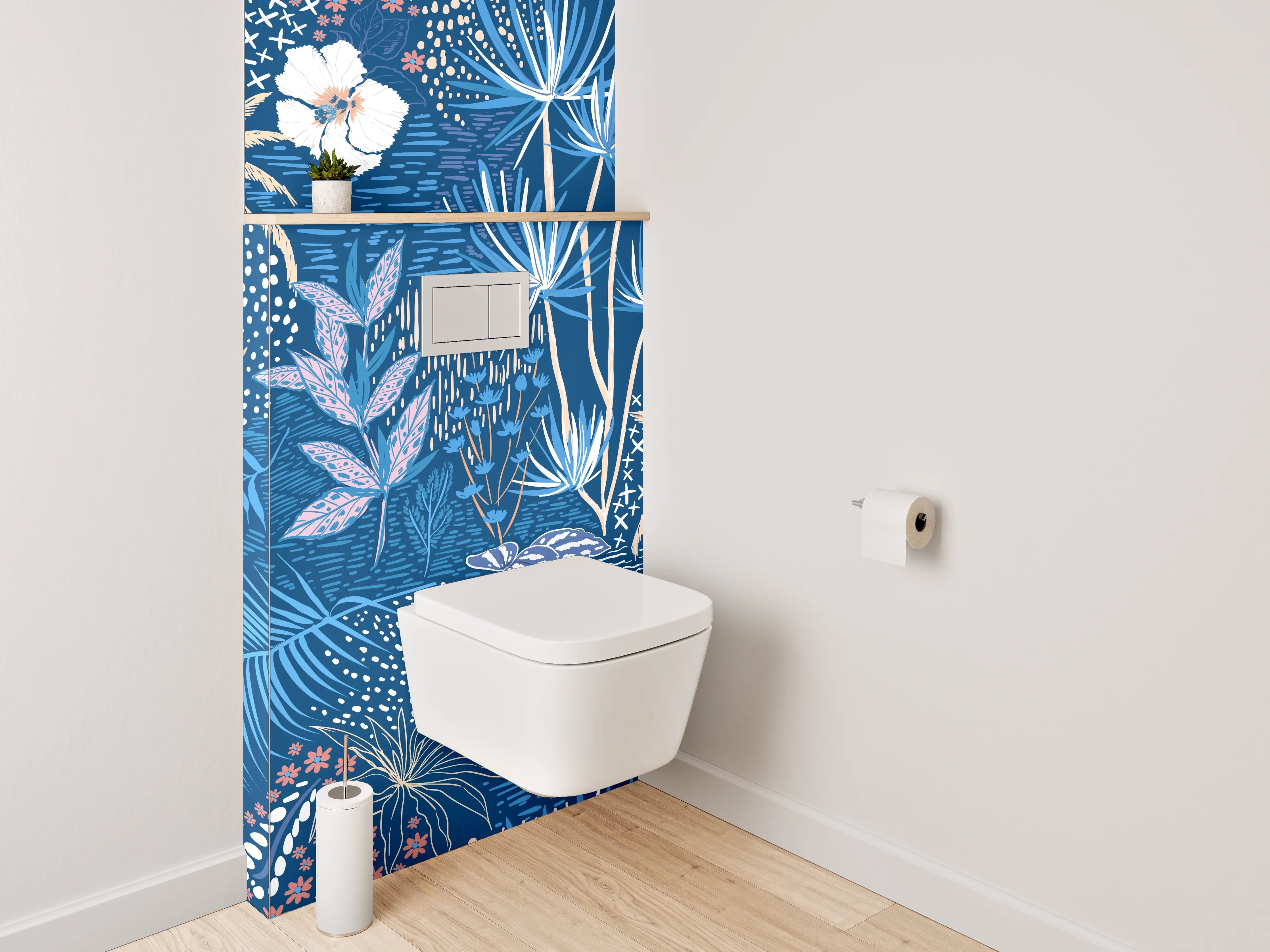 WC-Rückwand - Exotisches Botanical Muster auf Blau
