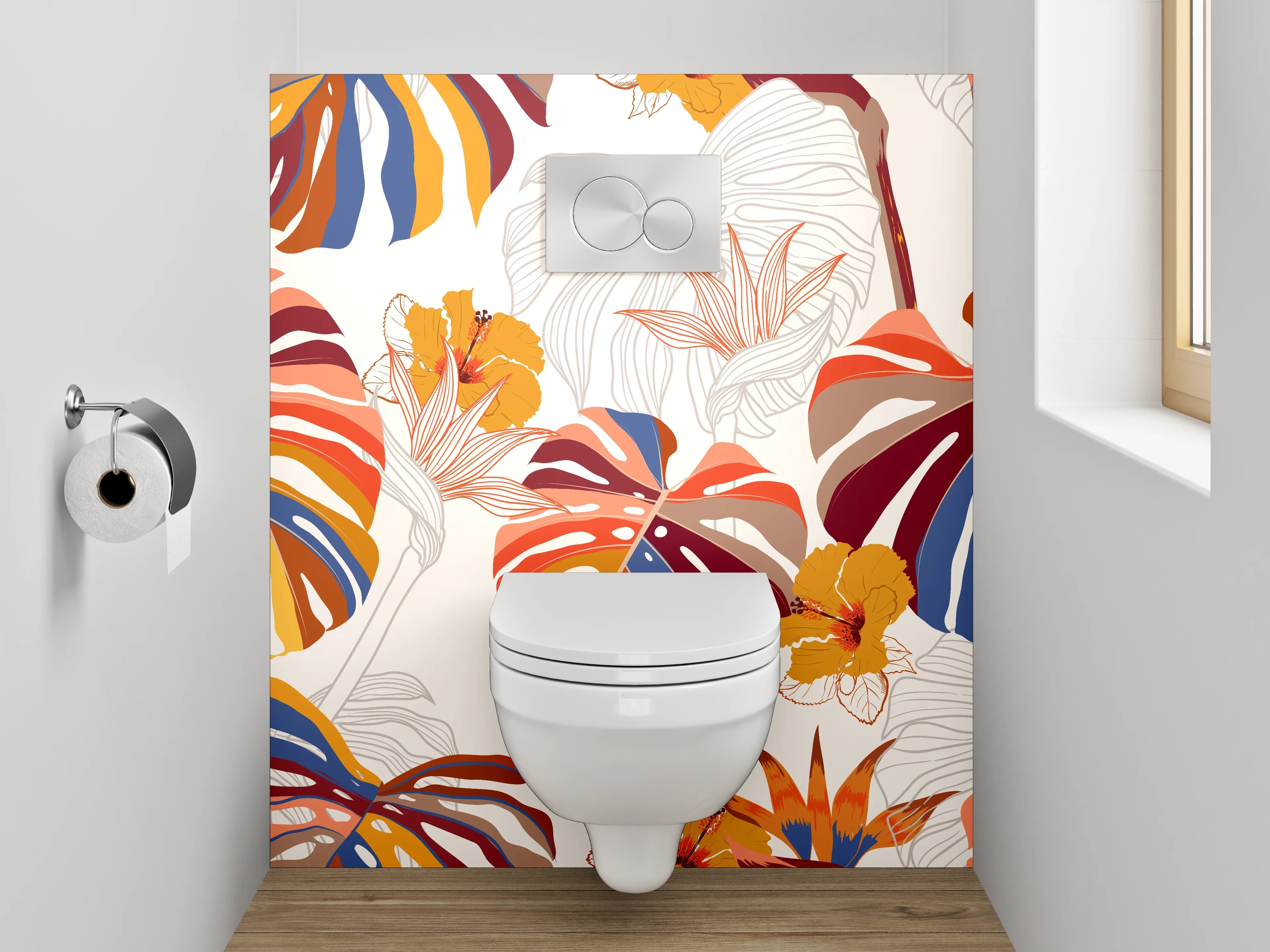 WC-Rückwand - Exotisches Dschungel-Blätter Muster Bunt