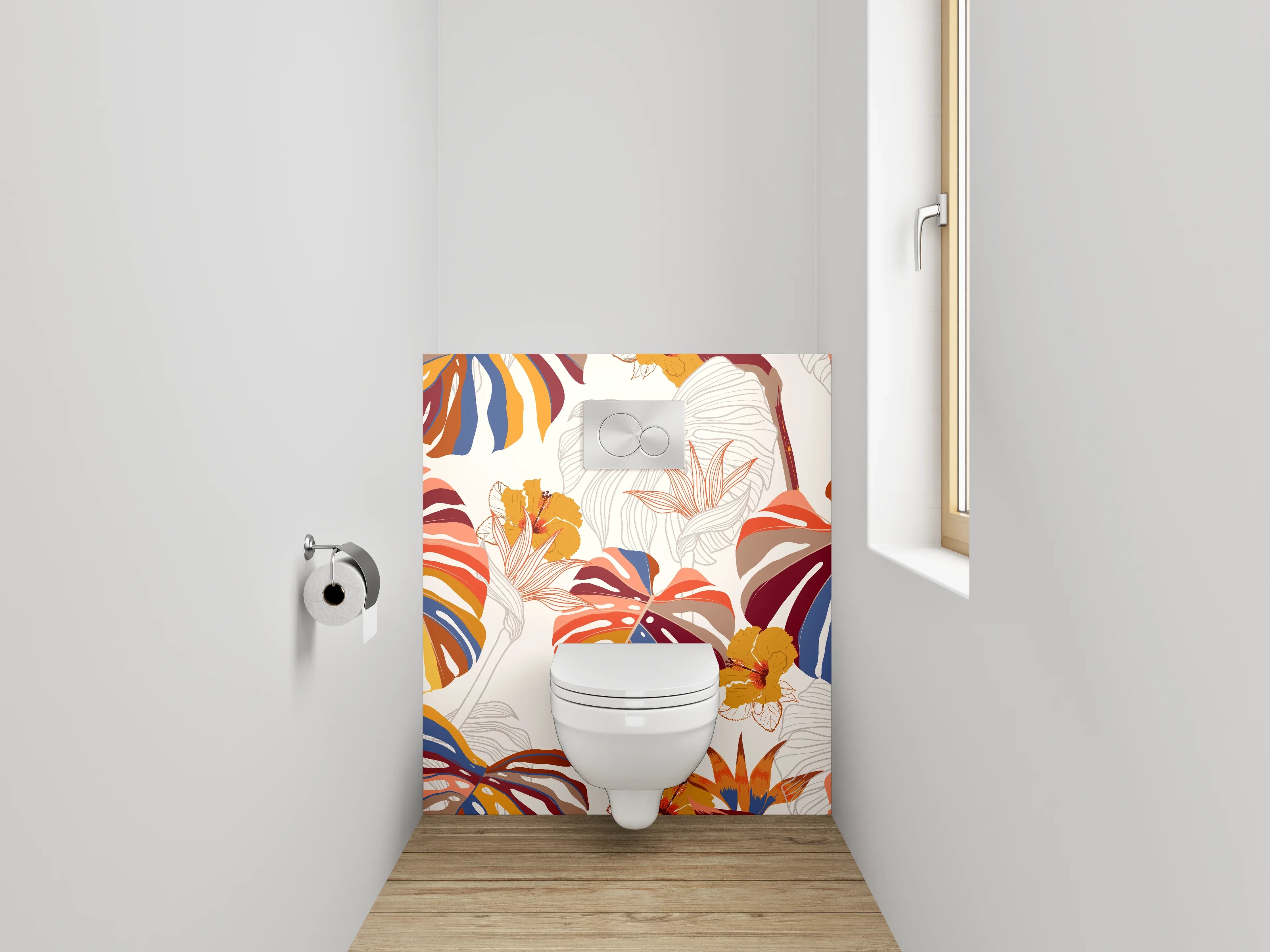 WC-Rückwand - Exotisches Dschungel-Blätter Muster Bunt