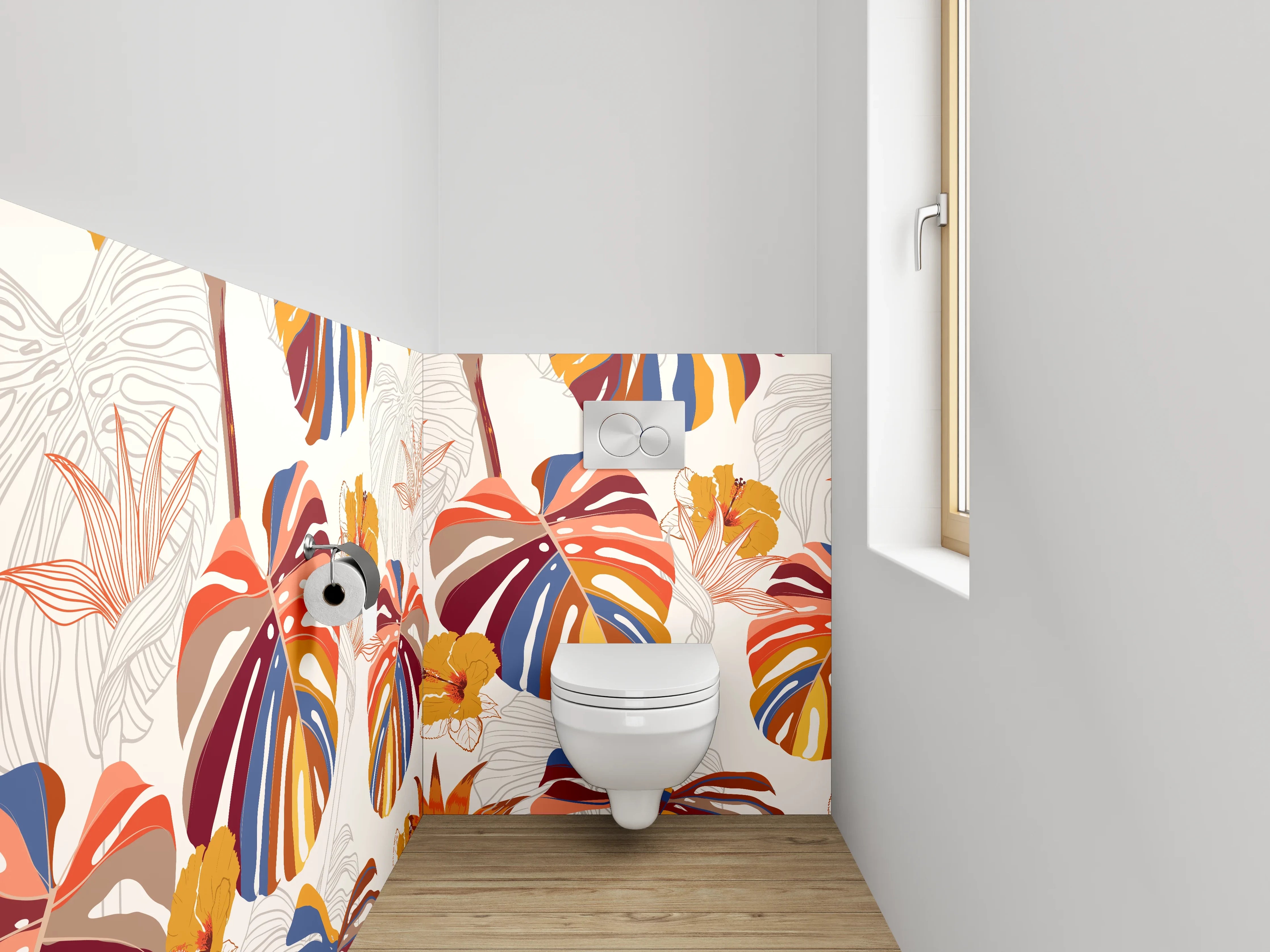 WC-Rückwand - Exotisches Dschungel-Blätter Muster Bunt