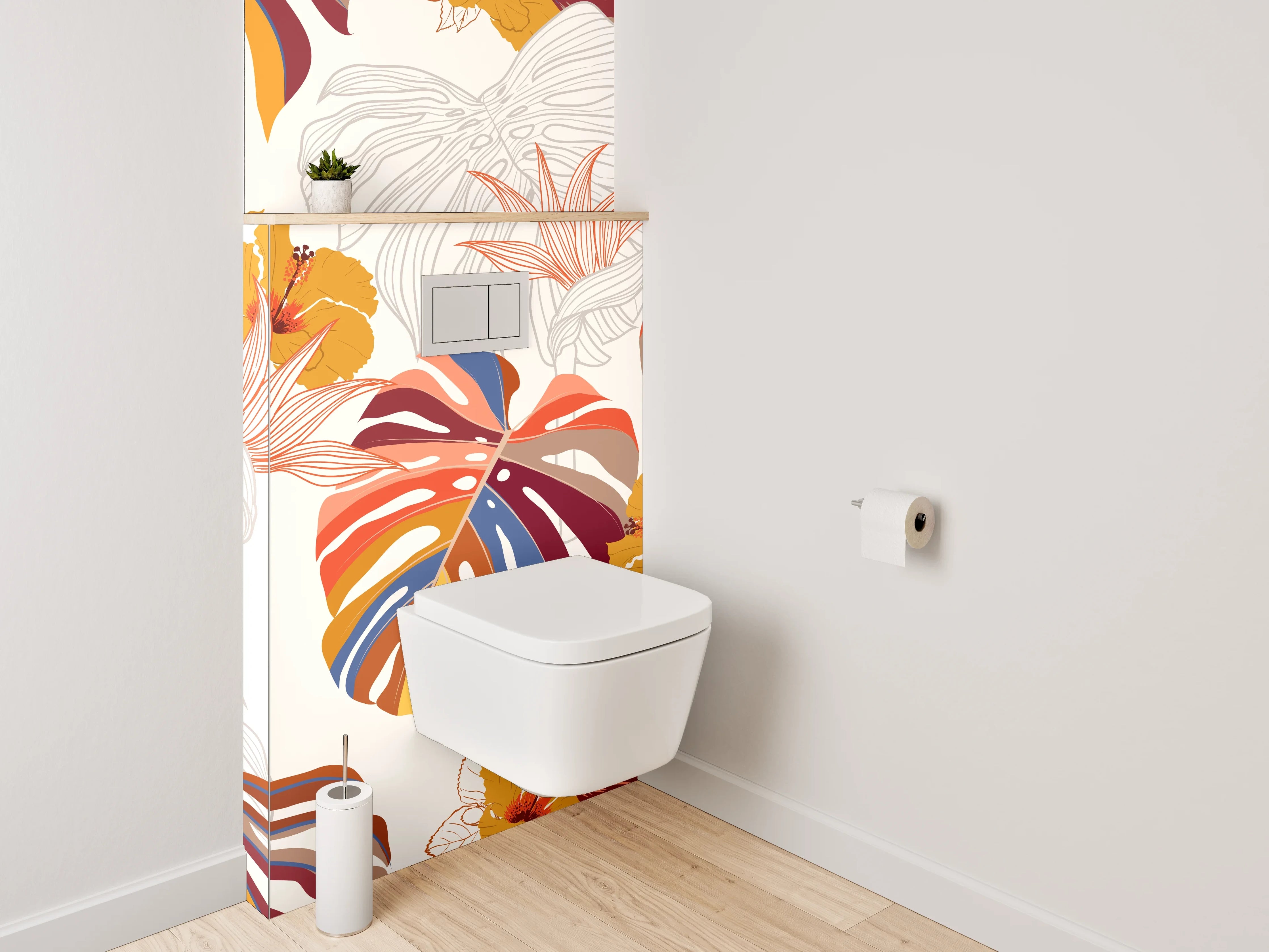 WC-Rückwand - Exotisches Dschungel-Blätter Muster Bunt