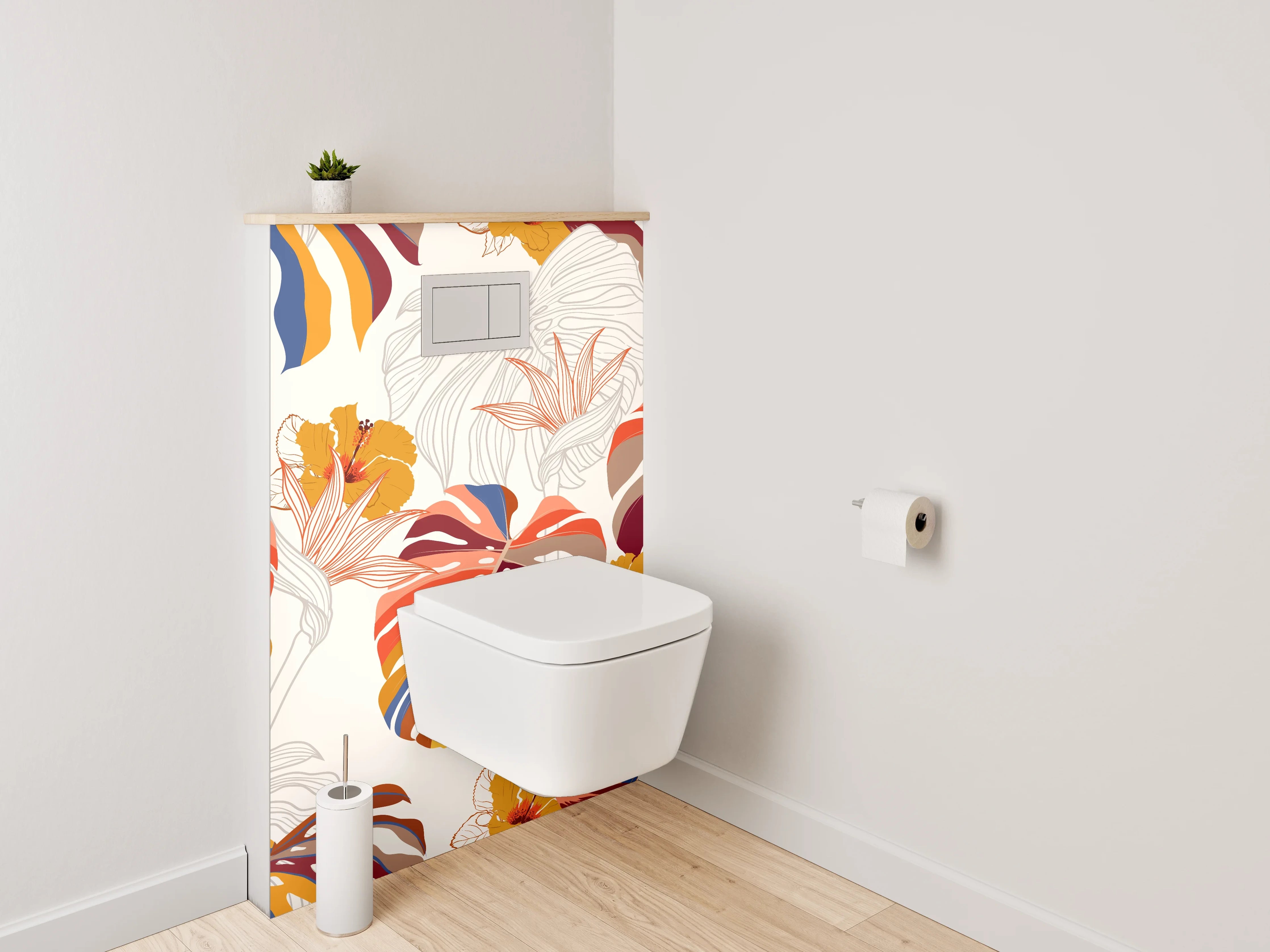 WC-Rückwand - Exotisches Dschungel-Blätter Muster Bunt