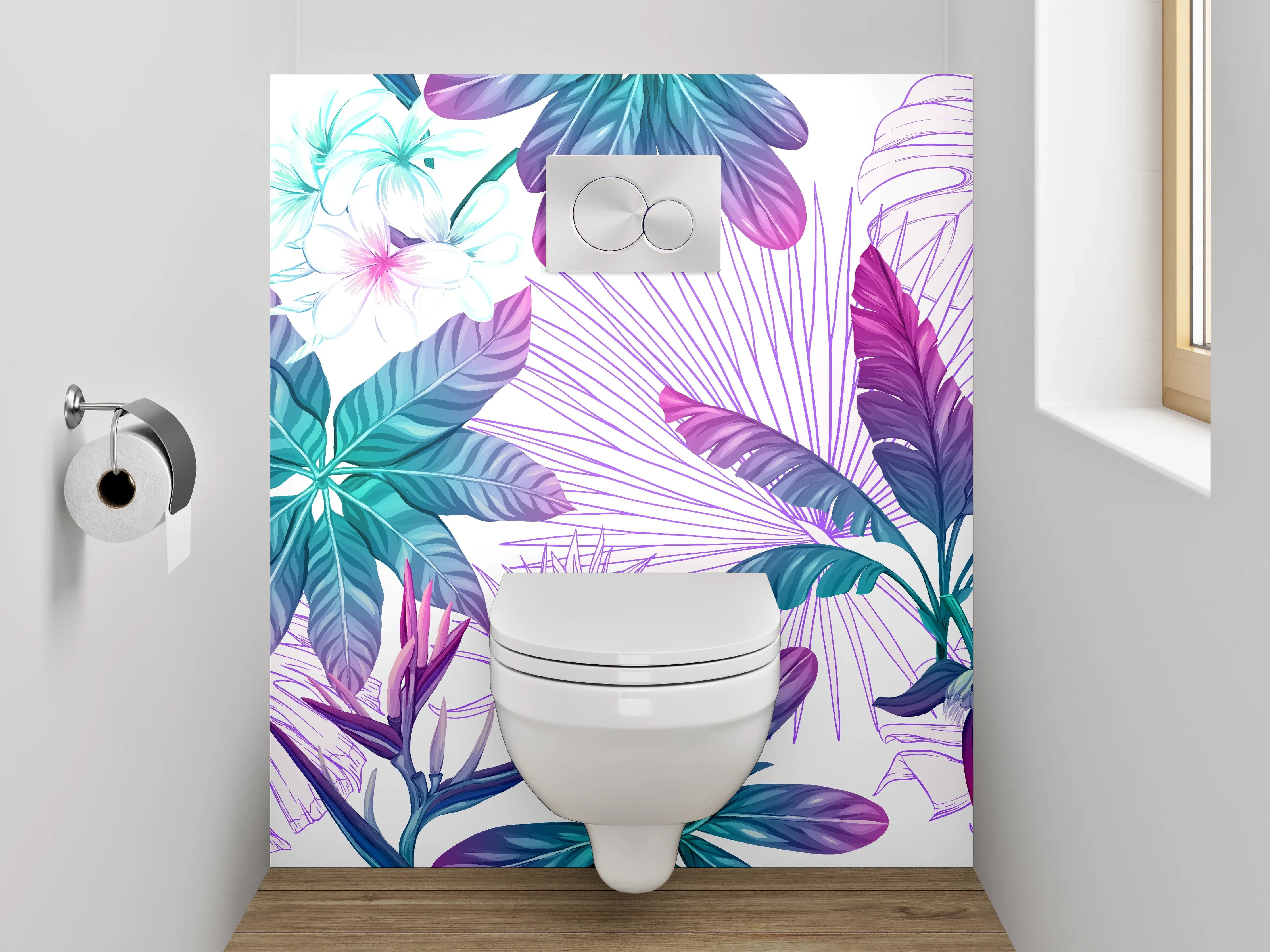 WC-Rückwand - Exotisches Dschungel-Blatt Muster Aquarell