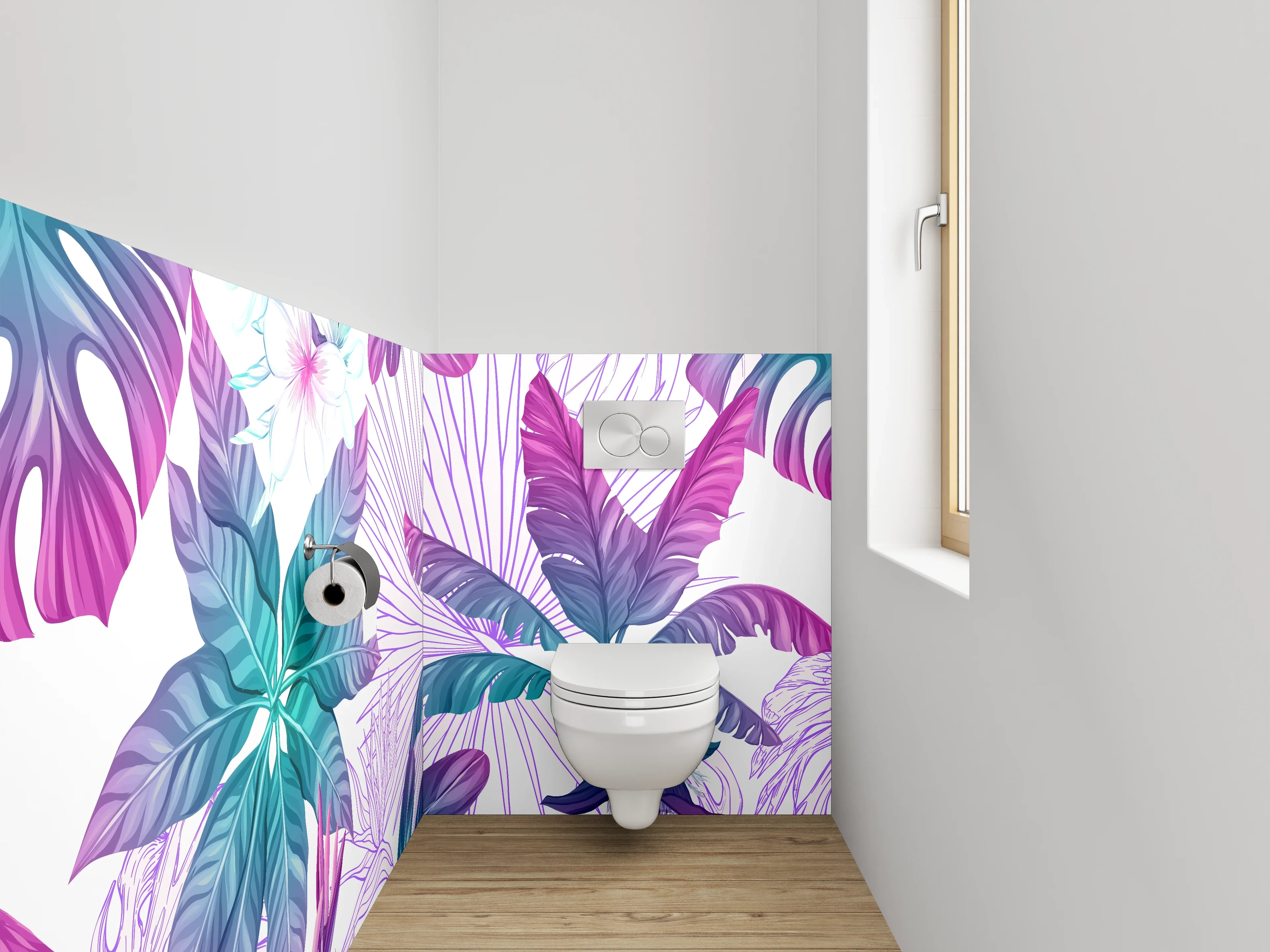 WC-Rückwand - Exotisches Dschungel-Blatt Muster Aquarell