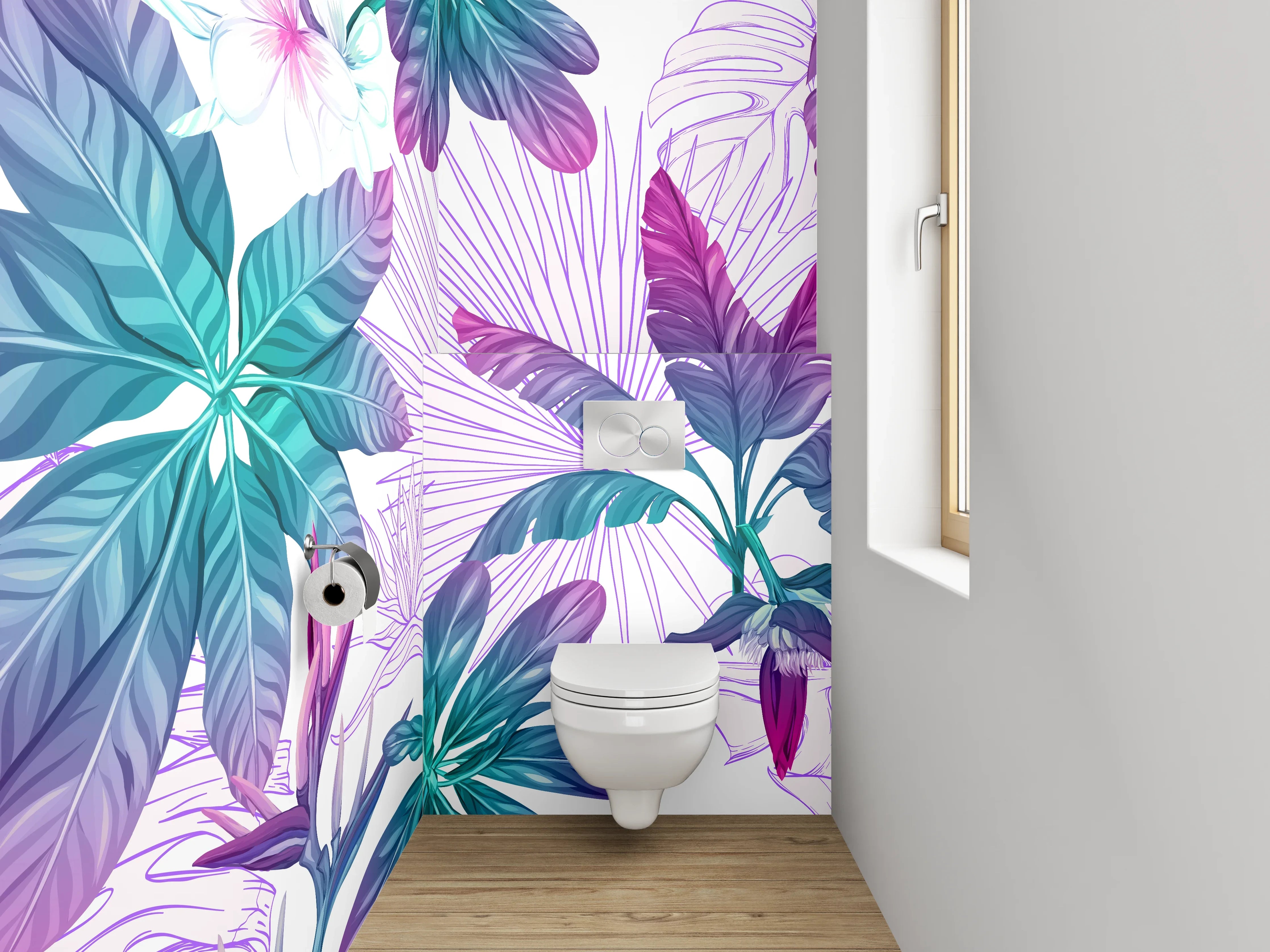 WC-Rückwand - Exotisches Dschungel-Blatt Muster Aquarell