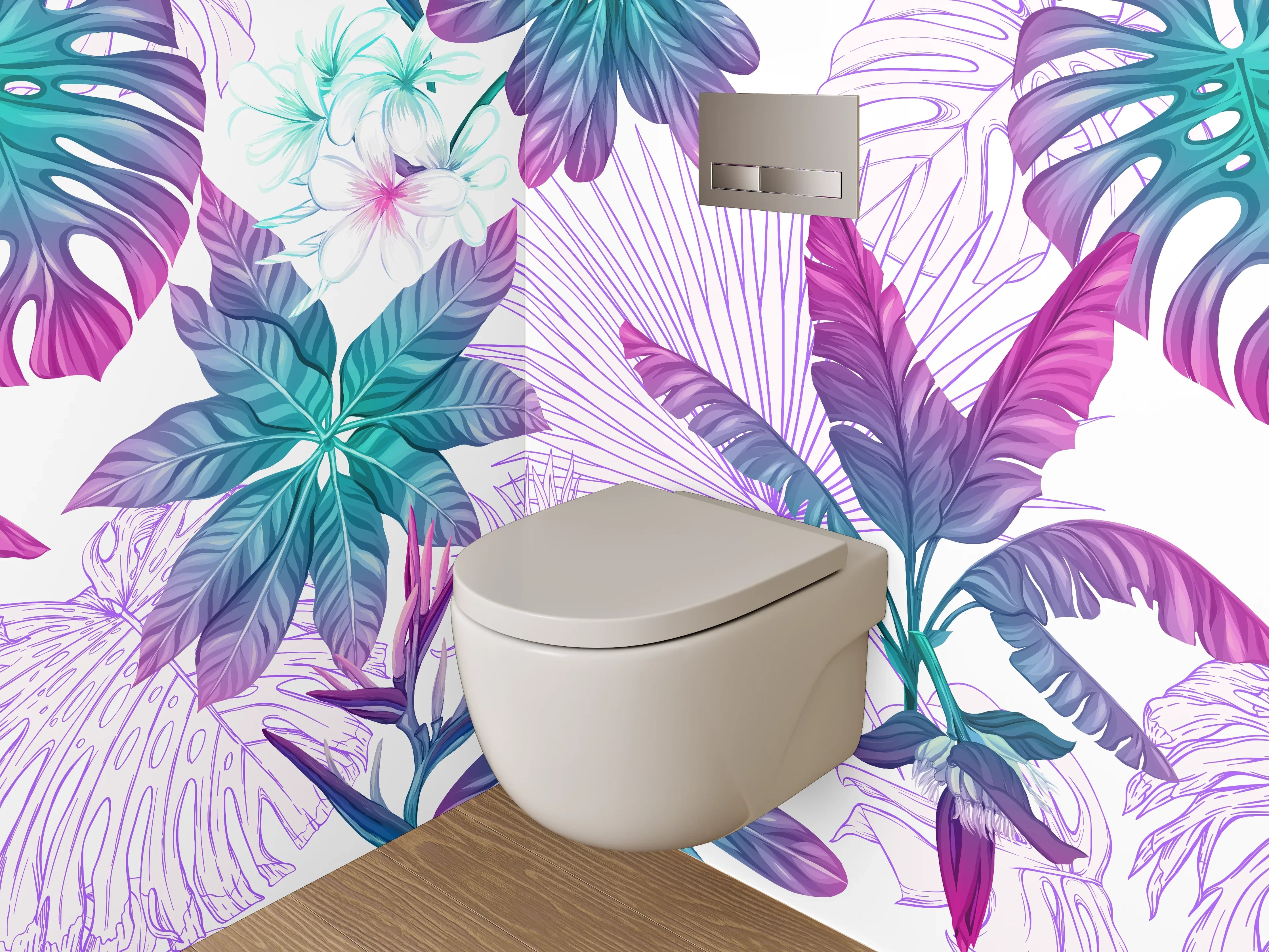 WC-Rückwand - Exotisches Dschungel-Blatt Muster Aquarell