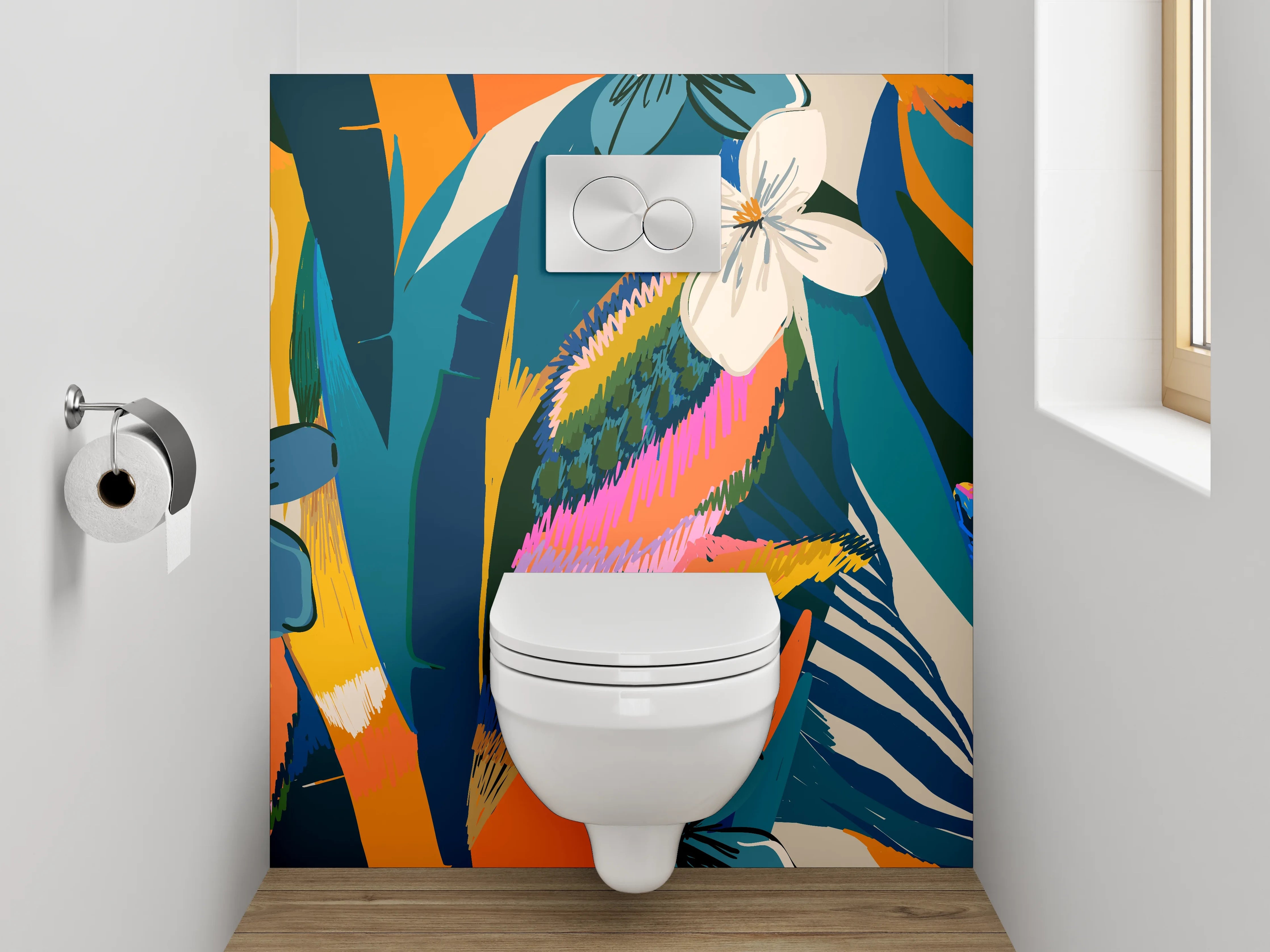 WC-Rückwand - Exotisches Dschungel-Blattmuster bunt