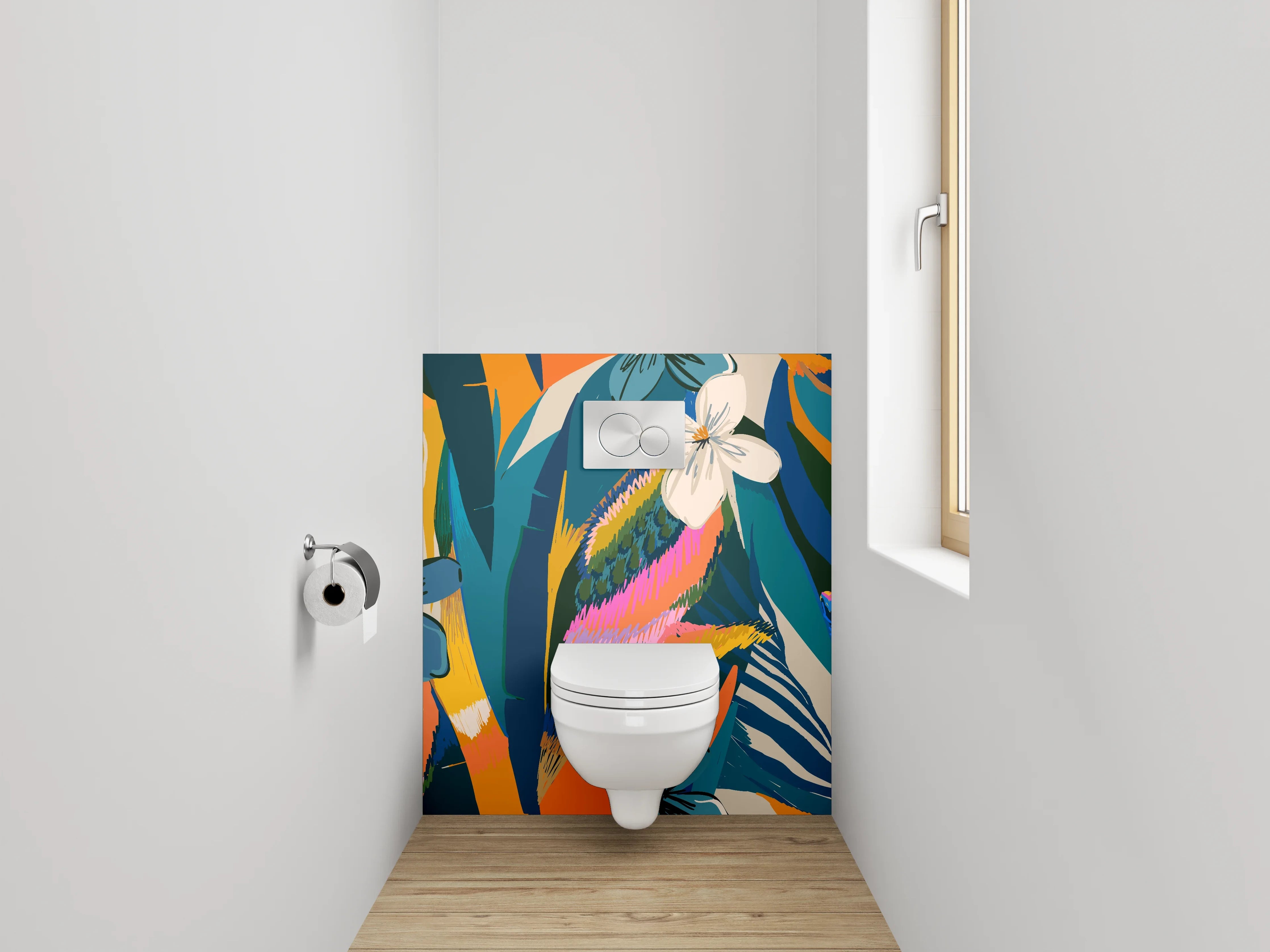 WC-Rückwand - Exotisches Dschungel-Blattmuster bunt
