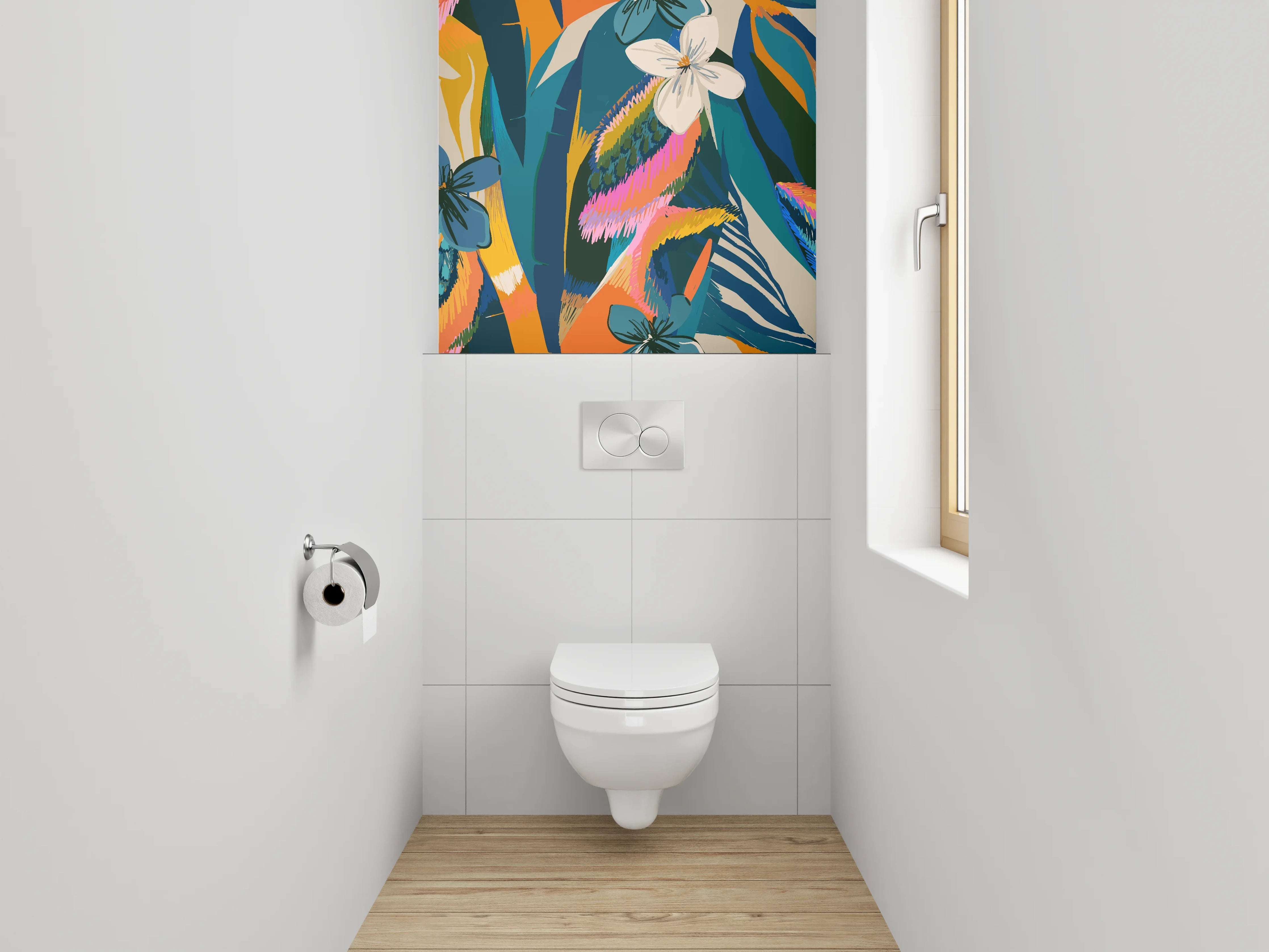 WC-Rückwand - Exotisches Dschungel-Blattmuster bunt
