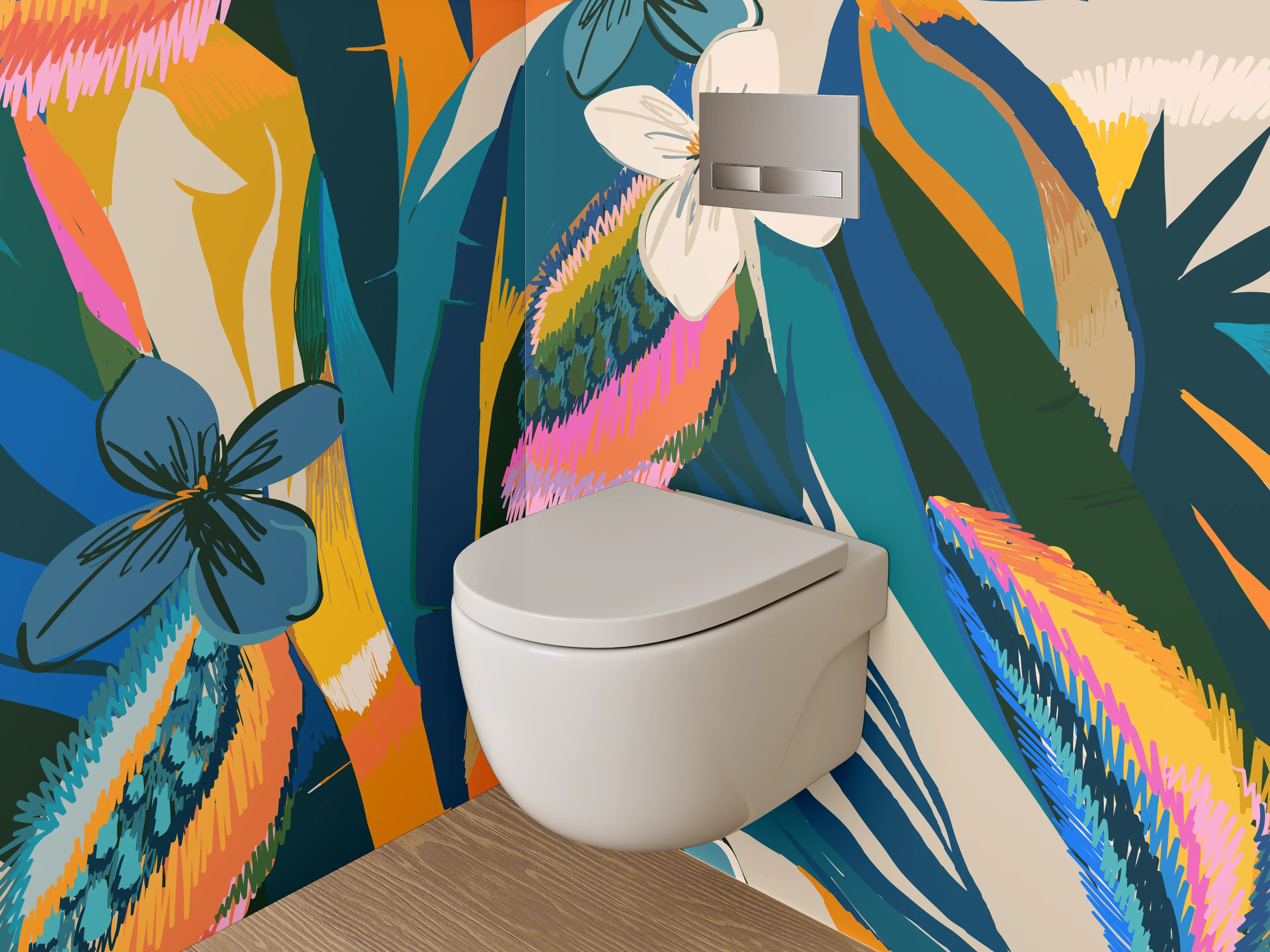 WC-Rückwand - Exotisches Dschungel-Blattmuster bunt