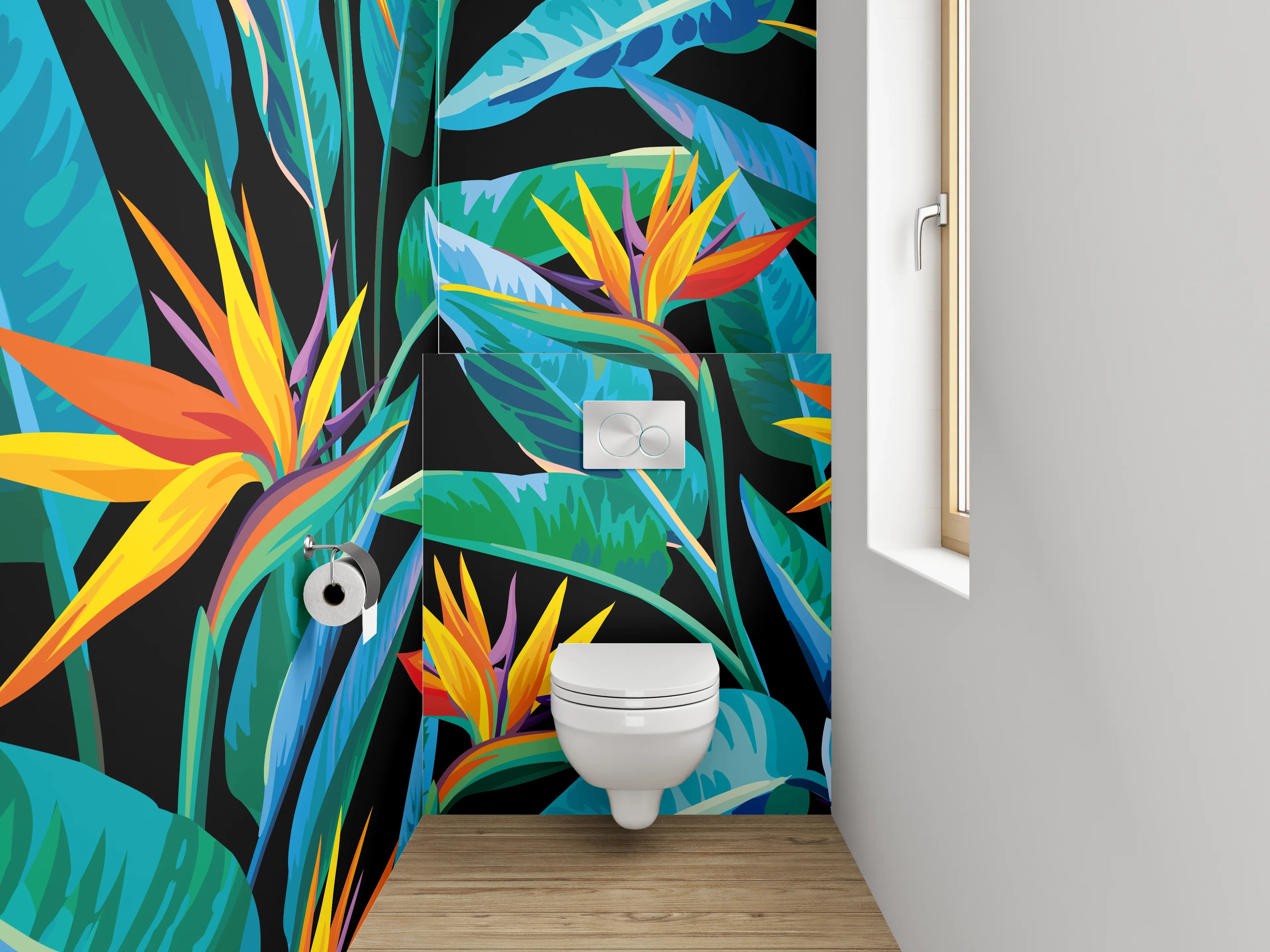 WC-Rückwand - Exotisches Dschungel-Blumen-Motiv
