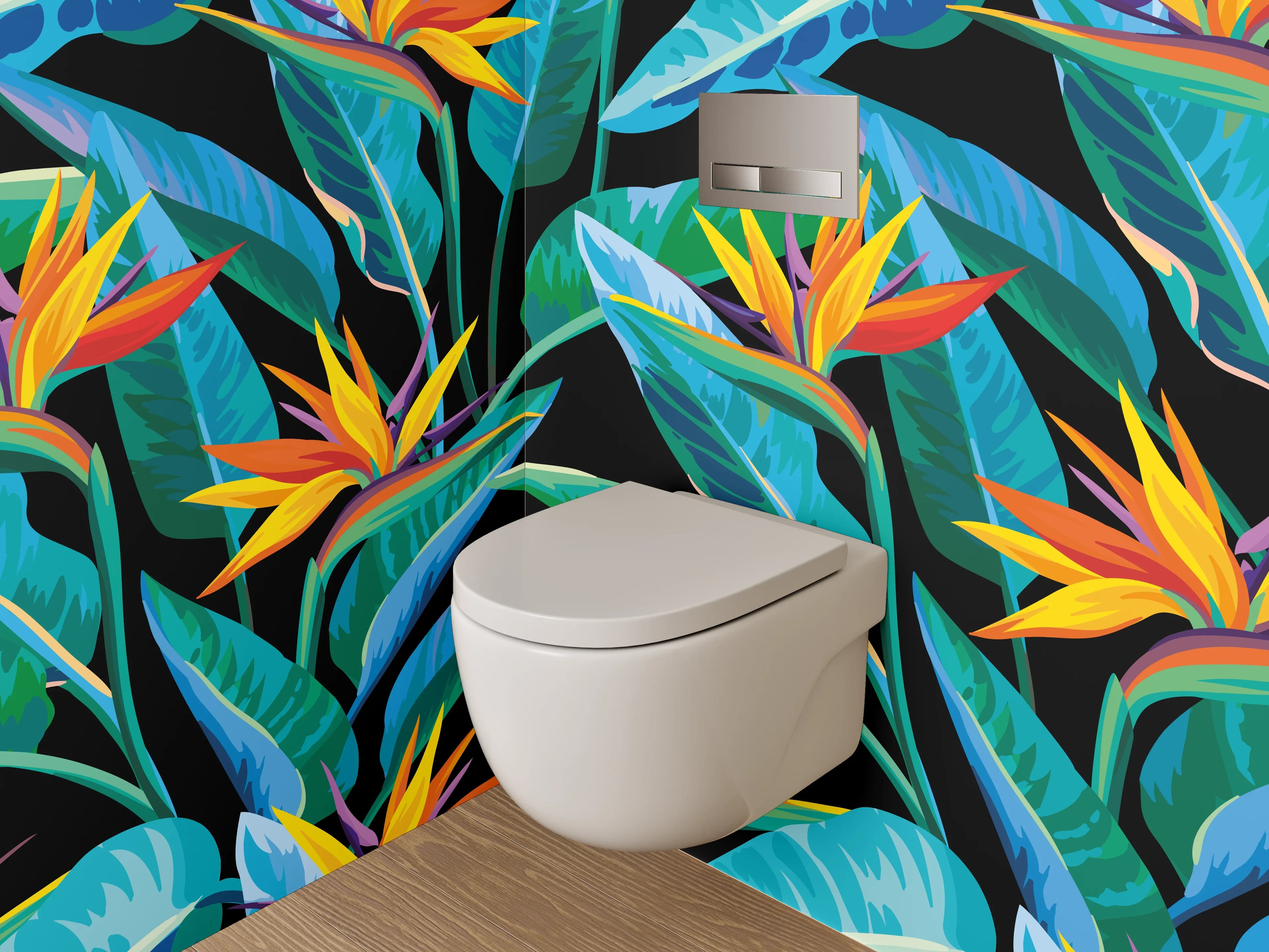 WC-Rückwand - Exotisches Dschungel-Blumen-Motiv