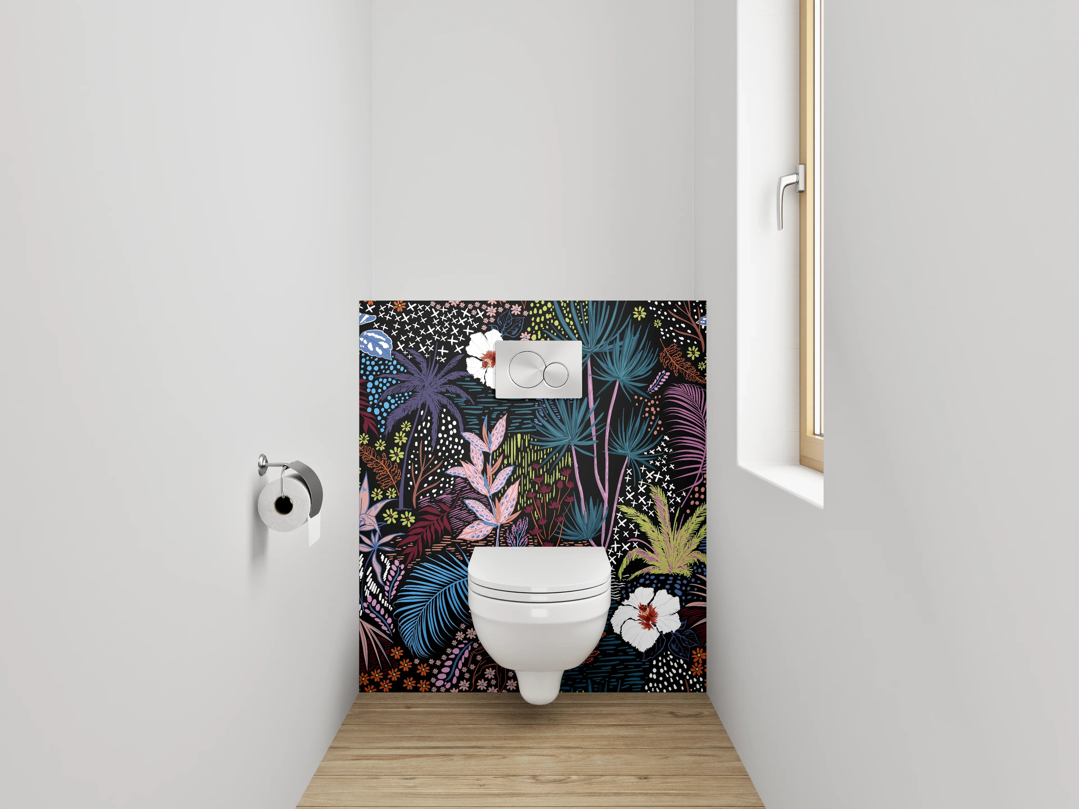 WC-Rückwand - Exotisches Dschungel-Muster mit Hibiskus