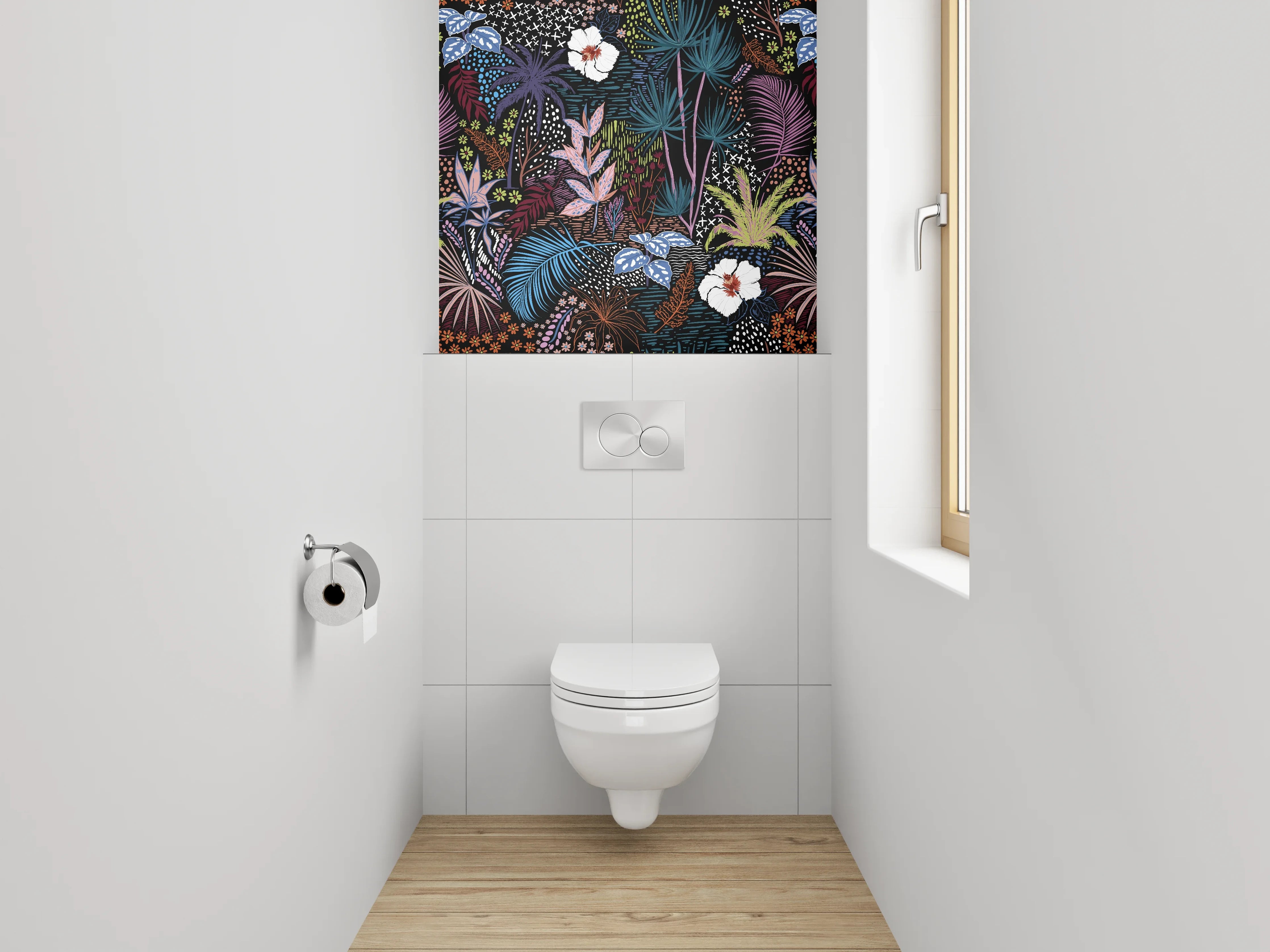 WC-Rückwand - Exotisches Dschungel-Muster mit Hibiskus