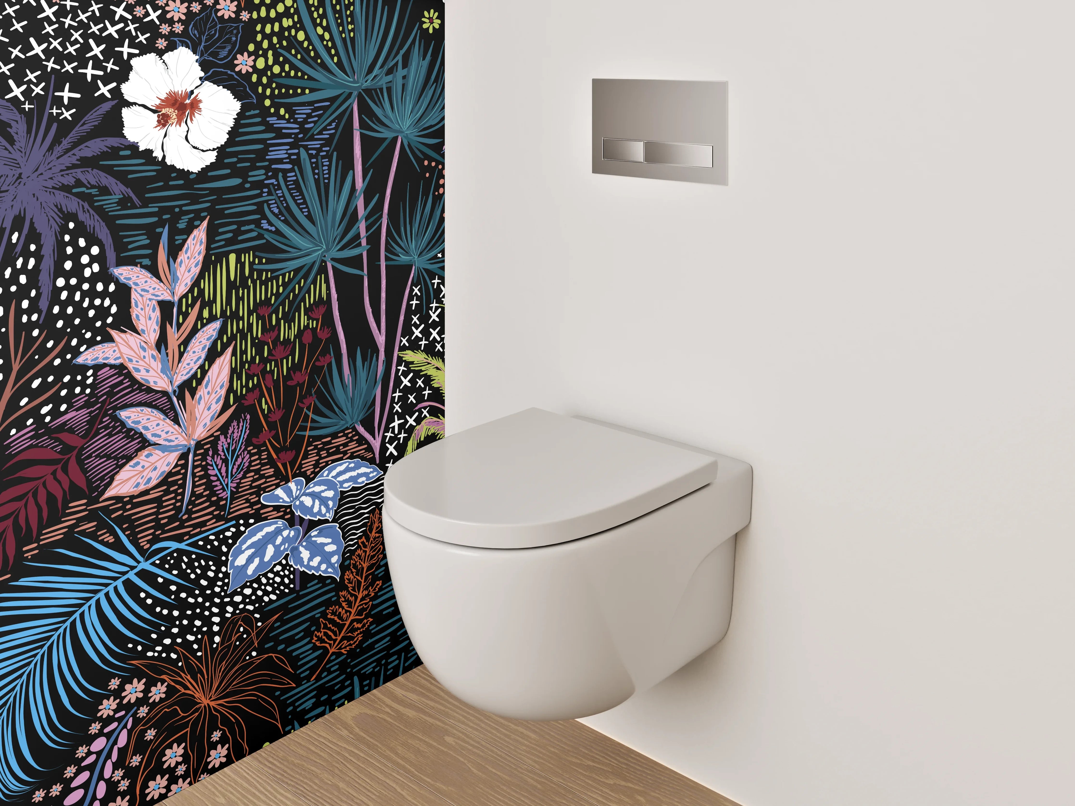 WC-Rückwand - Exotisches Dschungel-Muster mit Hibiskus