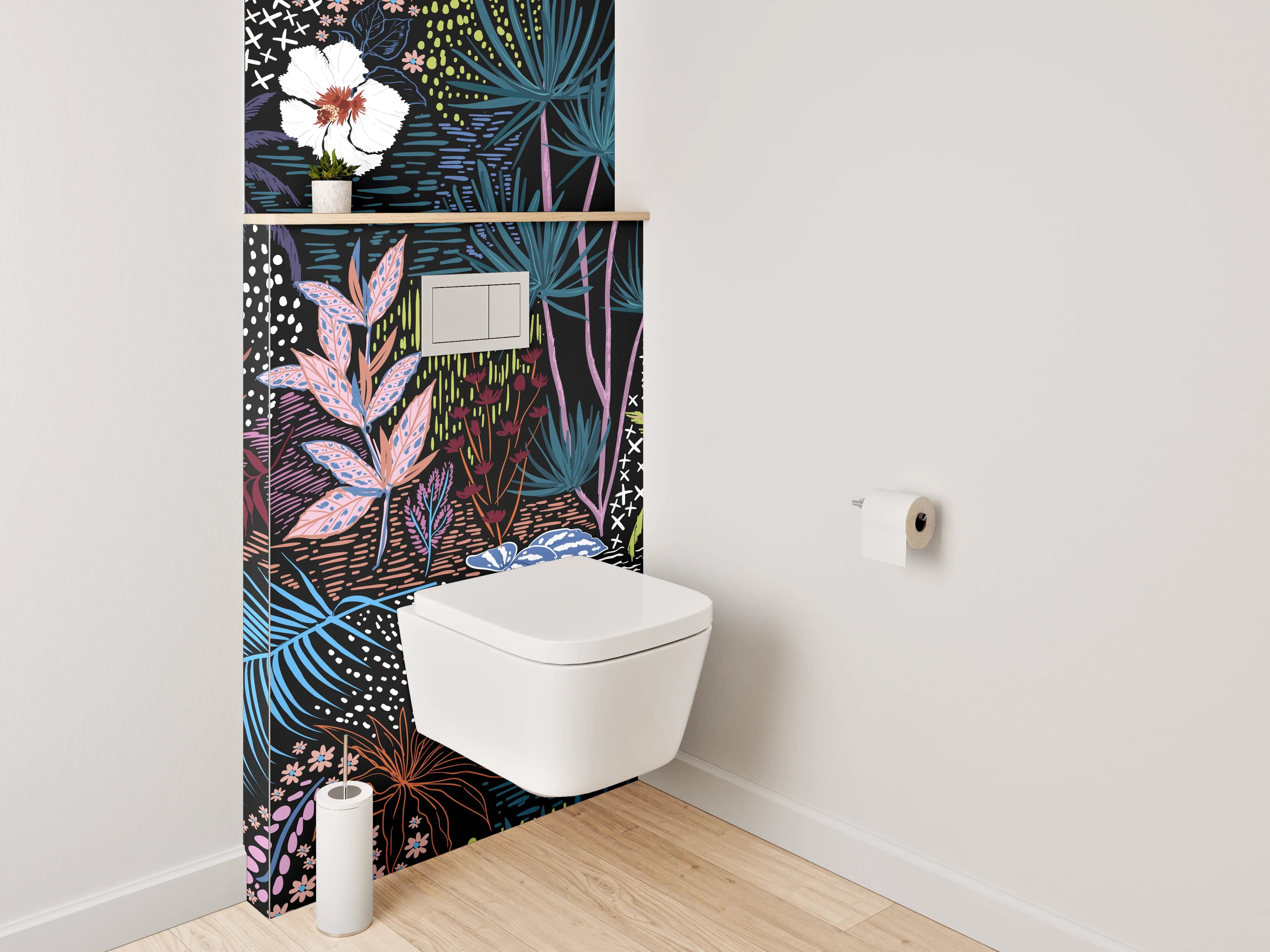 WC-Rückwand - Exotisches Dschungel-Muster mit Hibiskus