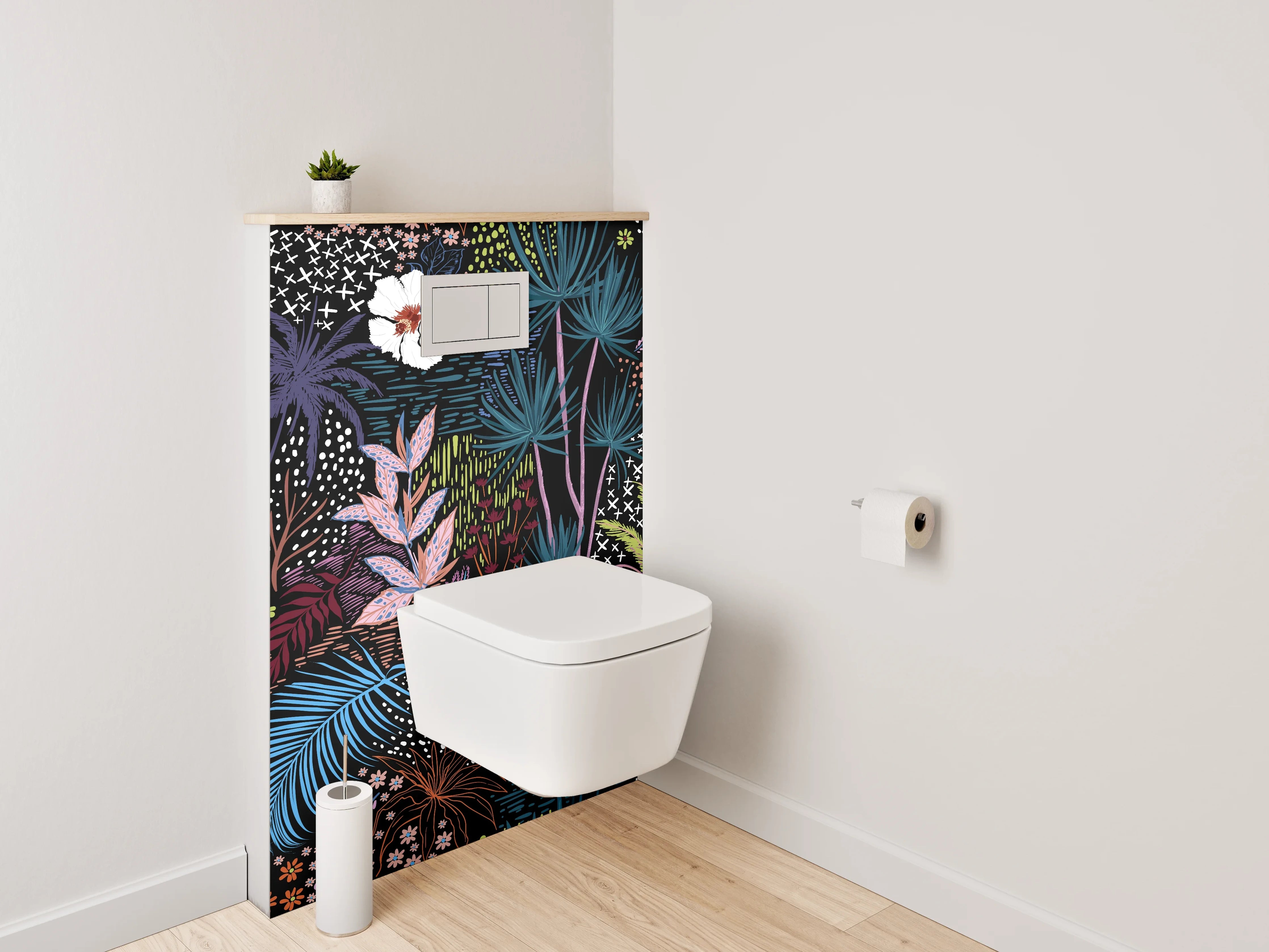 WC-Rückwand - Exotisches Dschungel-Muster mit Hibiskus
