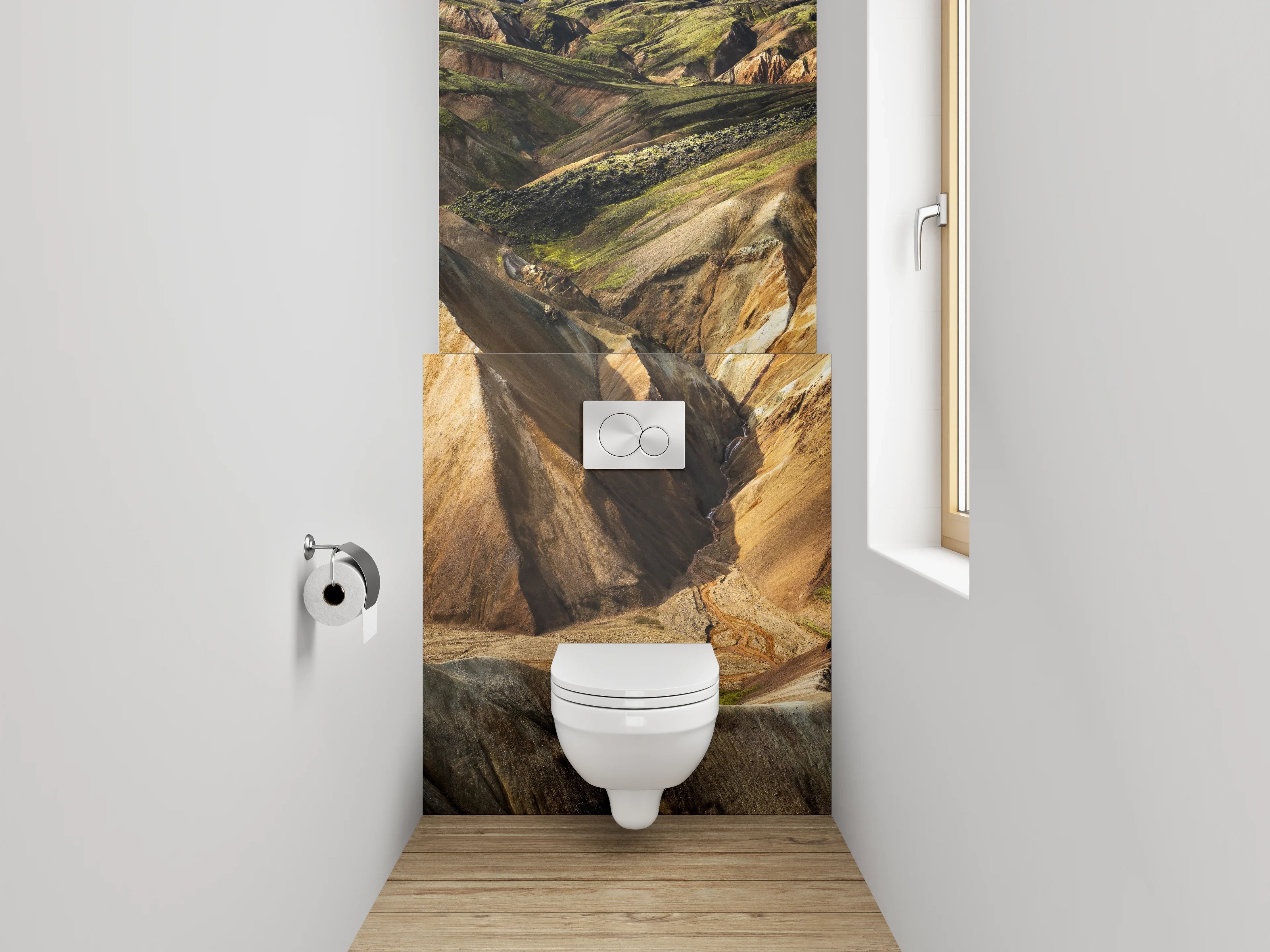 WC-Rückwand - Farbenfrohe Berge Island Landschaft