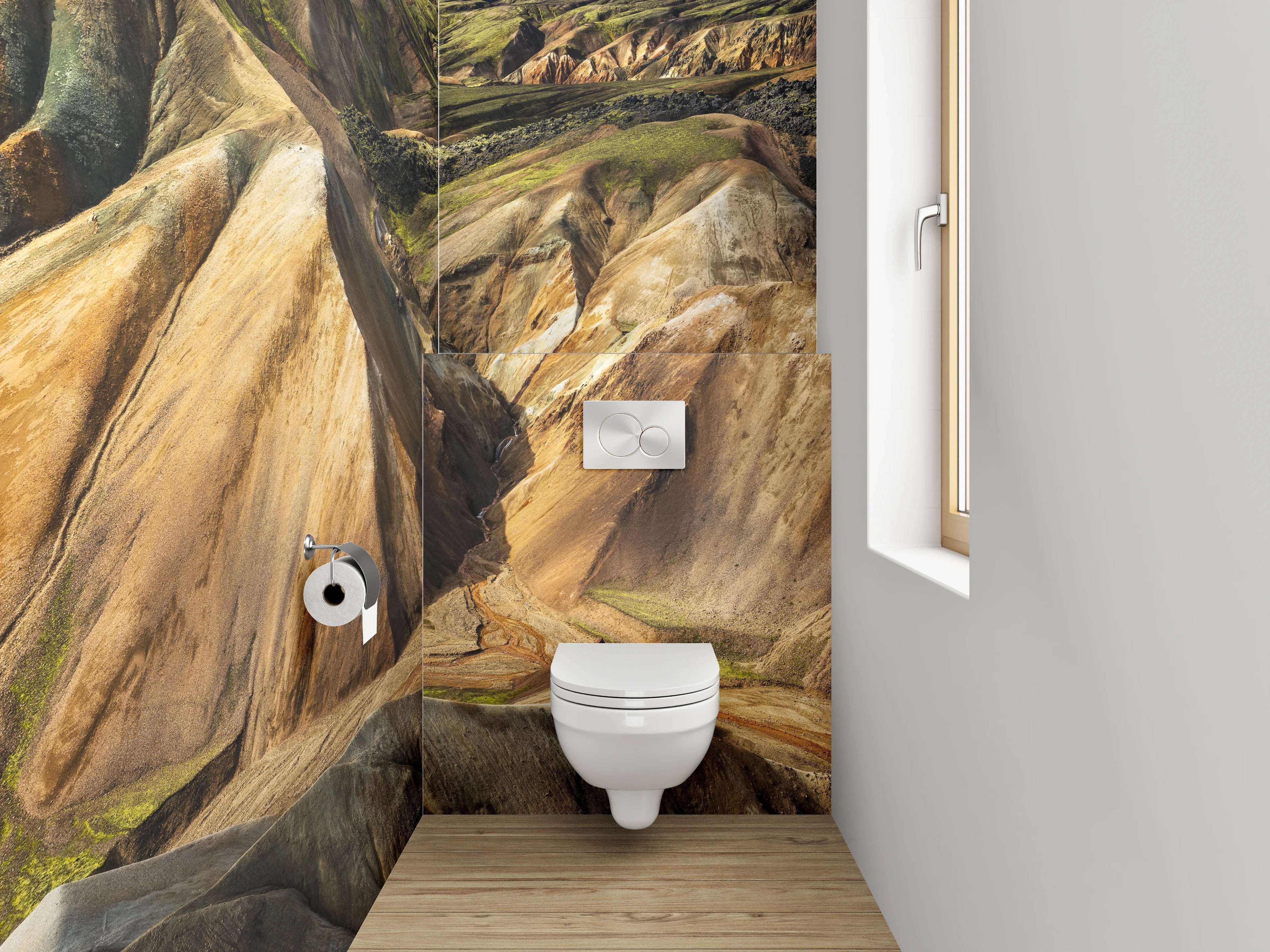 WC-Rückwand - Farbenfrohe Berge Island Landschaft