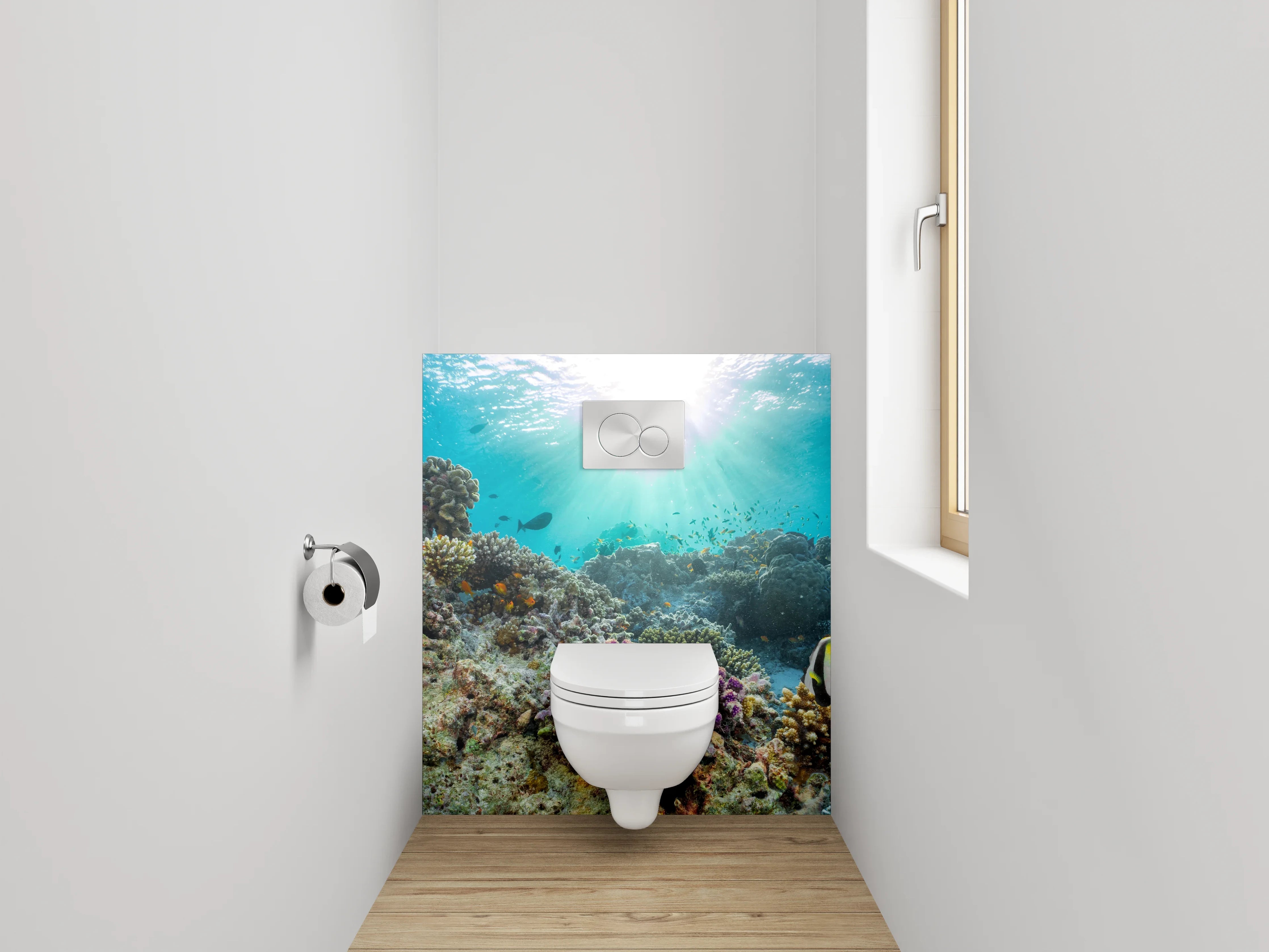 WC-Rückwand - Farbenfrohes Korallenriff mit exotischen Fischen