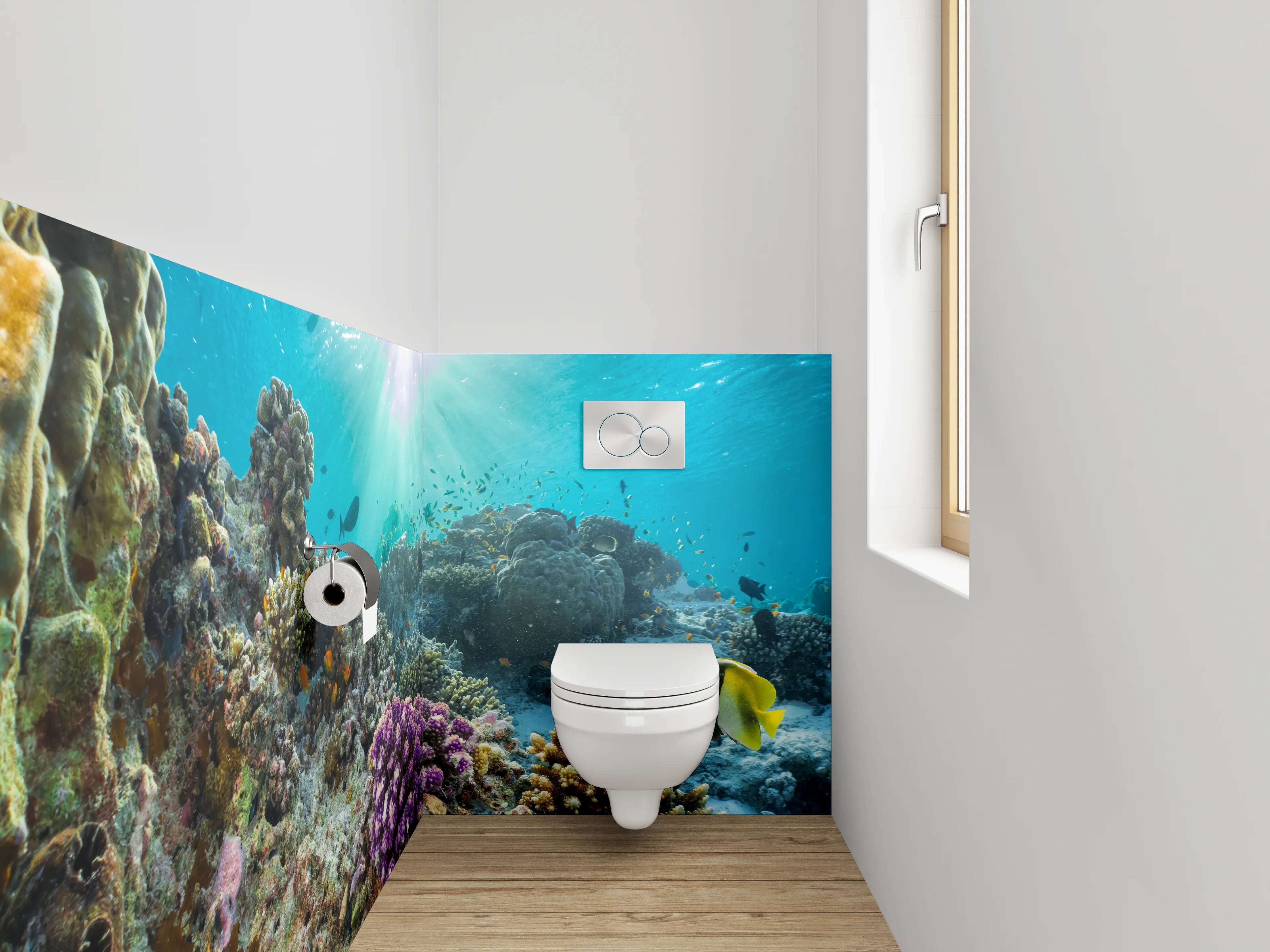 WC-Rückwand - Farbenfrohes Korallenriff mit exotischen Fischen