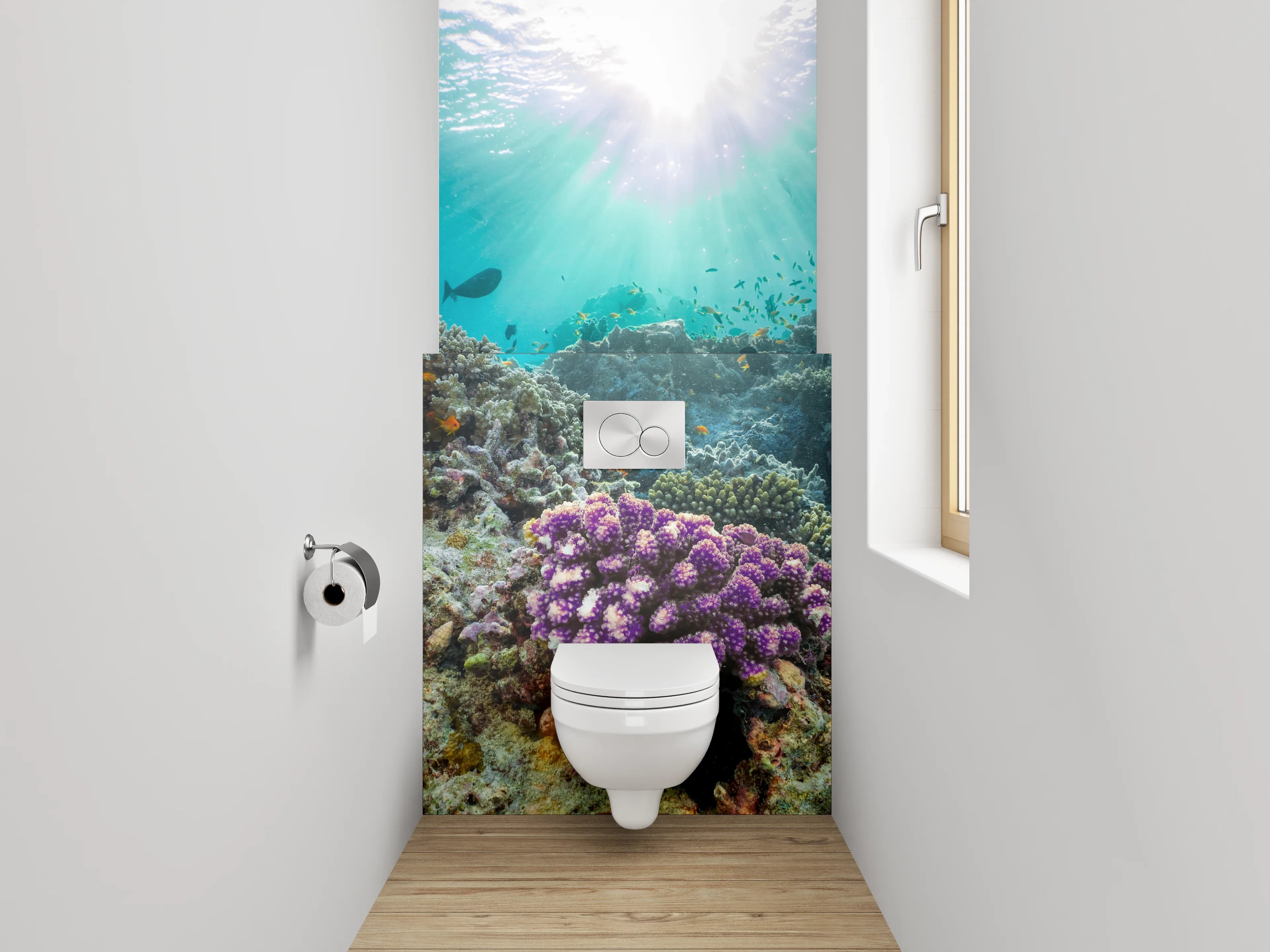 WC-Rückwand - Farbenfrohes Korallenriff mit exotischen Fischen