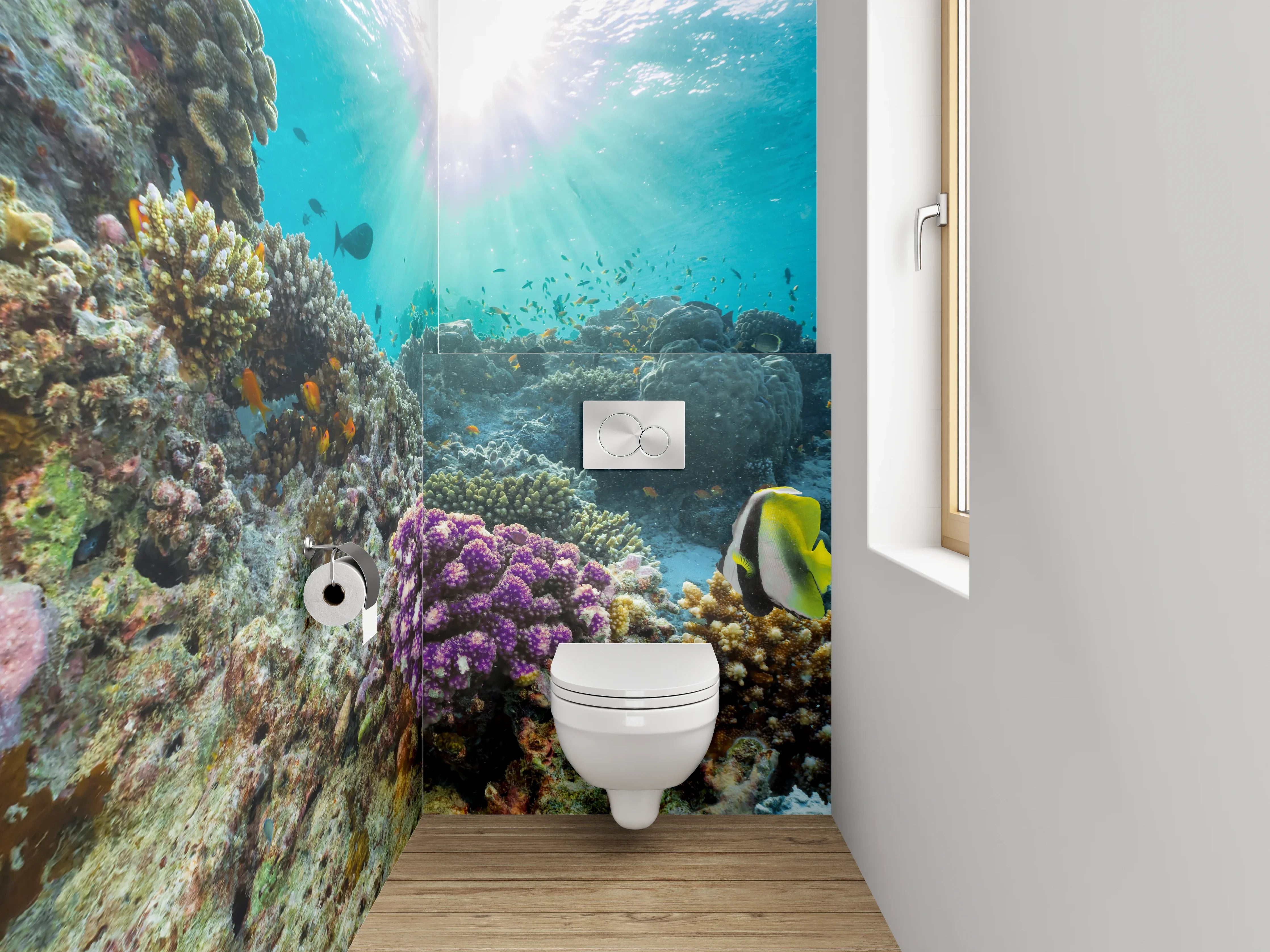 WC-Rückwand - Farbenfrohes Korallenriff mit exotischen Fischen