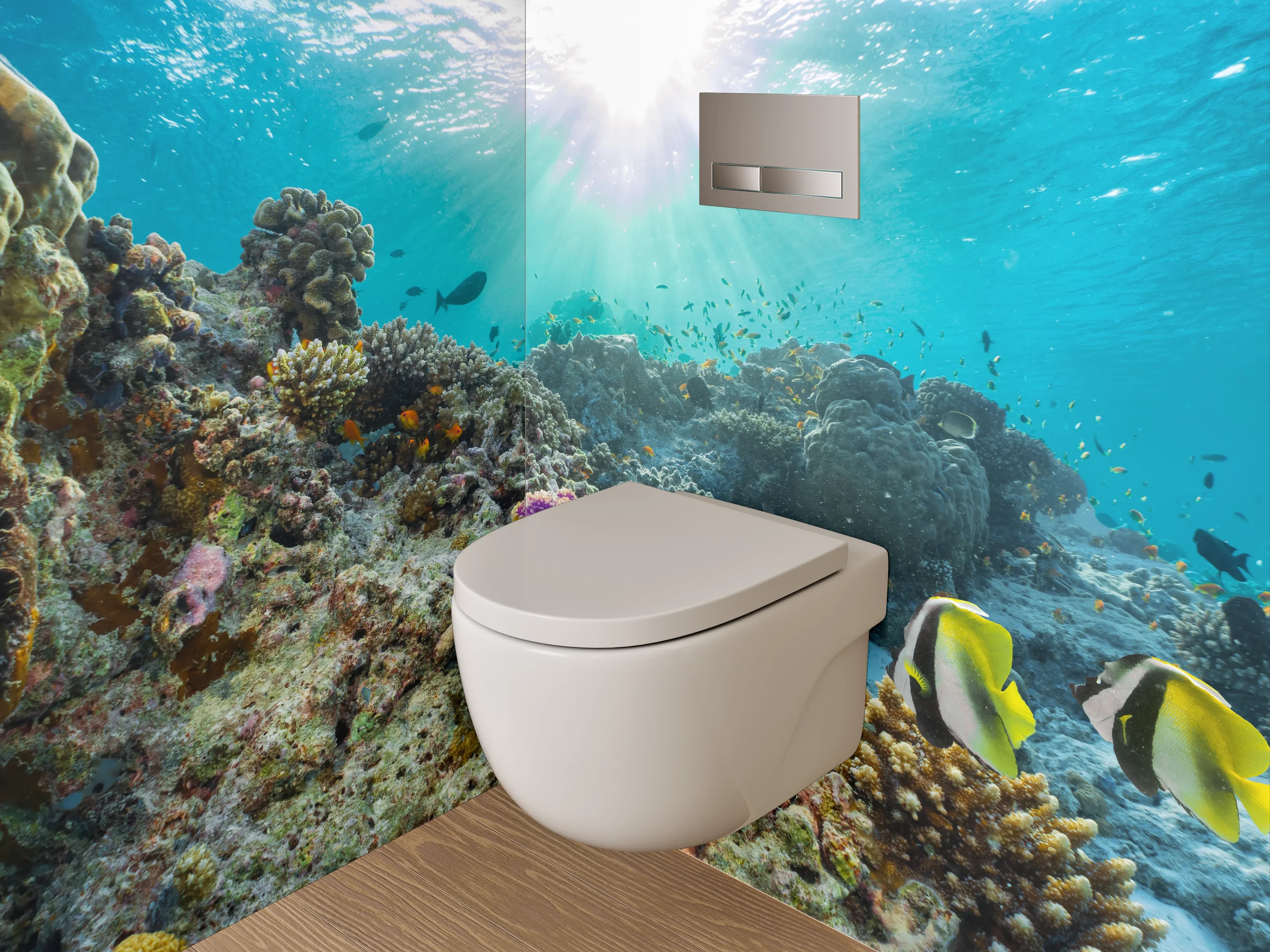 WC-Rückwand - Farbenfrohes Korallenriff mit exotischen Fischen